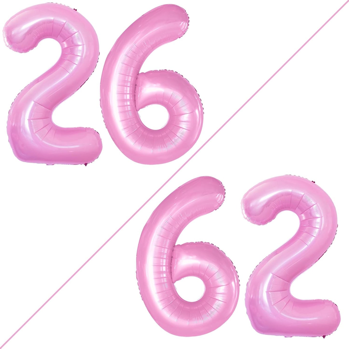 GOER Number 26 Balloons for 26th Birthday Party Decorations,42 Inch Jumbo Foil Helium 62 Balloons for 62nd Birthday Party Decoration (Light Pink)