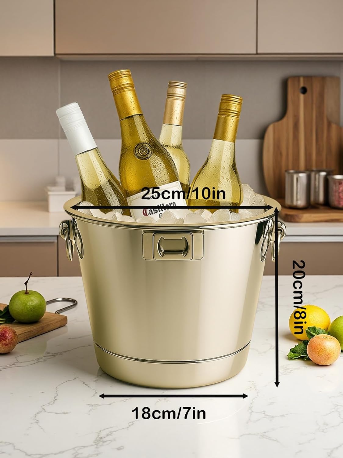 Silver 6L/6.34 Quart Ice Bucket 2Pack with Beer Opener for Party, Mimosa Bar Supplies. Stainless-Steel Beverage Tubs for Champagne Wine Cocktails, Metal Drink Cooler Holder Double Handles