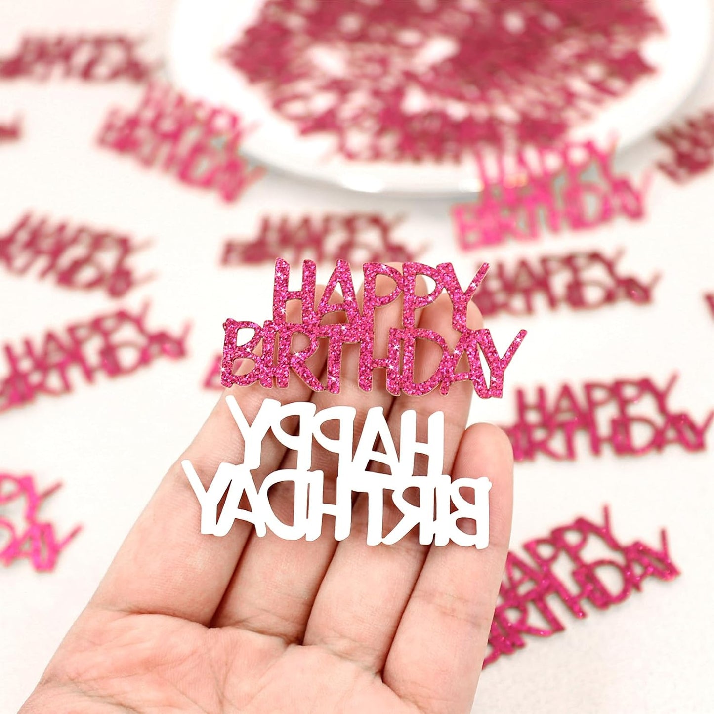 Hot Pink Happy Birthday Confetti Girl Birthday Party Decorations Glitter Table Scatters for Adult Women Birthday Anniversary DIY Crafts Party Supplies 100PC