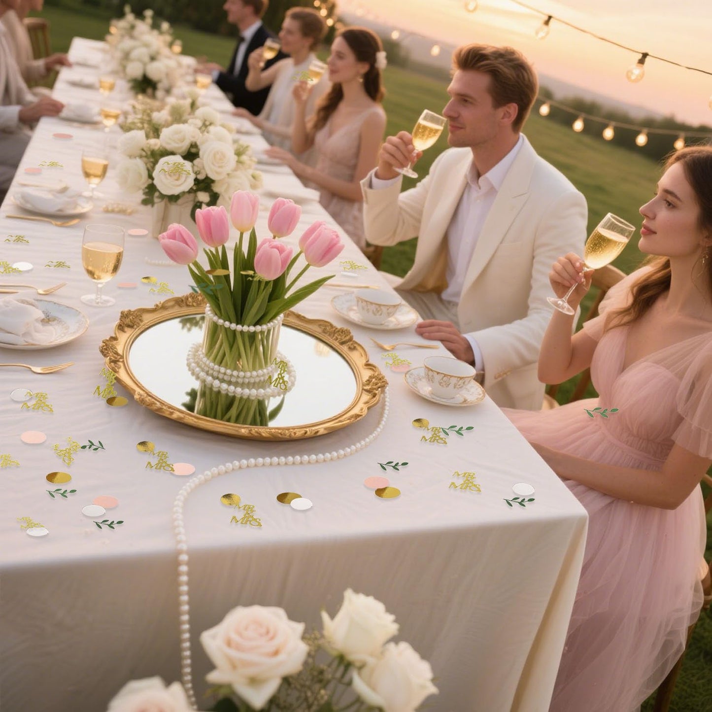 200 Pcs Rose Gold Bridal Shower Decorations, Wedding Table Confetti, Glitter Mr Mrs, Greenery Table Confetti, Engagement Party Scatters