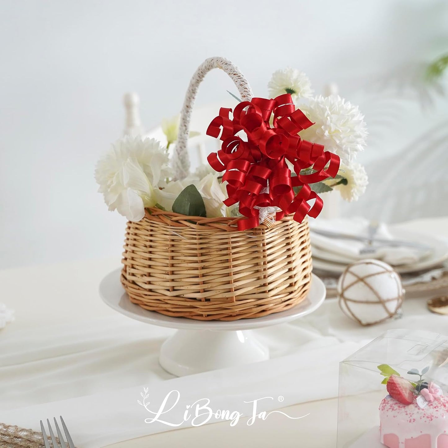 5 Inch Red Bows Curly Ribbon Bows for Gift Wrapping, Satin Bows with Double-Sided Tape, Self Adhesive Bows for Party, Wedding, Birthday Decor, Premade Bows for Crafts, Wine Glasses-8 Counts