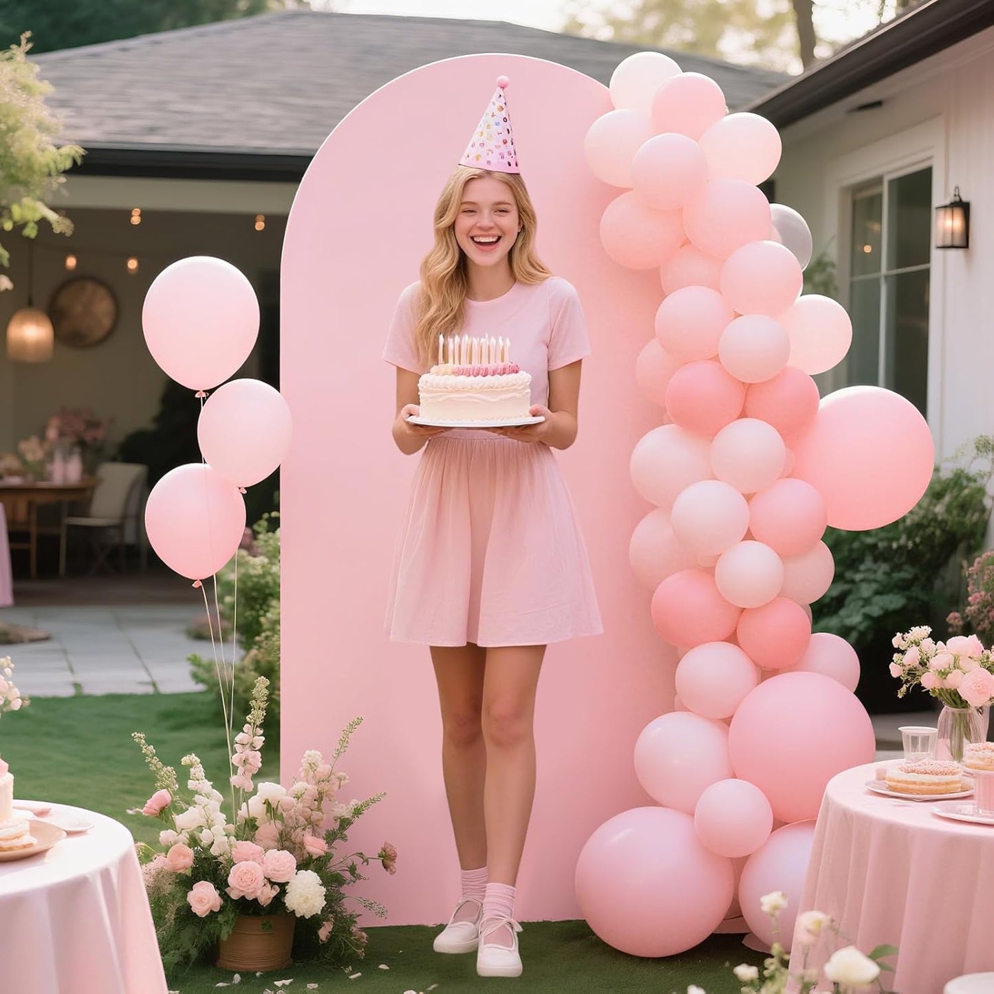 Ledido Wedding Arch Backdrop Cover 6FT Arch Covers Fitted Stretchy Spandex Round Top Stand Backdrop Cover for Wedding Banquet Ceremony Birthday Party Baby Shower Event Decoration,Pink