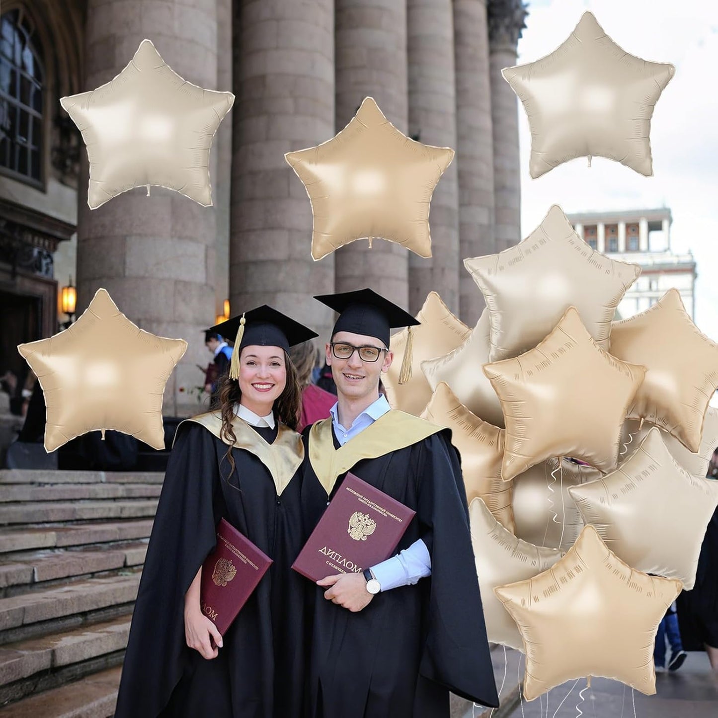 Cream Star Balloons, 18Inch Caramel Cream Stars Shape Foil Balloons, 12Pcs Beige Neutral Pentagram Foil Helium Balloon for Boho Party Girls Women Birthdays Wedding Bridal Baby Shower Party Decor