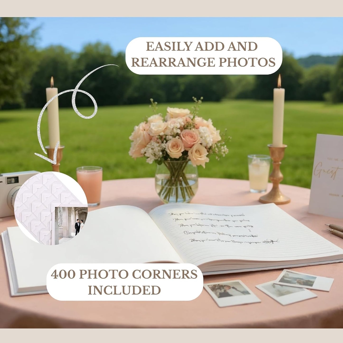 Wedding Guest Book for Guests to Sign, Elegant Wedding Guestbook Ideas, Sign in Book for Bridal and Baby Shower, Polaroid Guest Book, 100 Thick Lined and Blank Pages for Party, Wedding Books