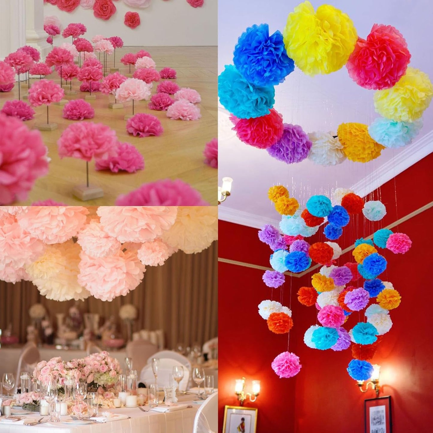 Tissue Paper Pom Poms, Light Colorful Tissue Paper Flowers, Hanging Flower Balls for Easter Weddings Fiesta Parties Birthday Baby Showers Classroom Decoration (20Piece Set-6/10/12/14Inch)
