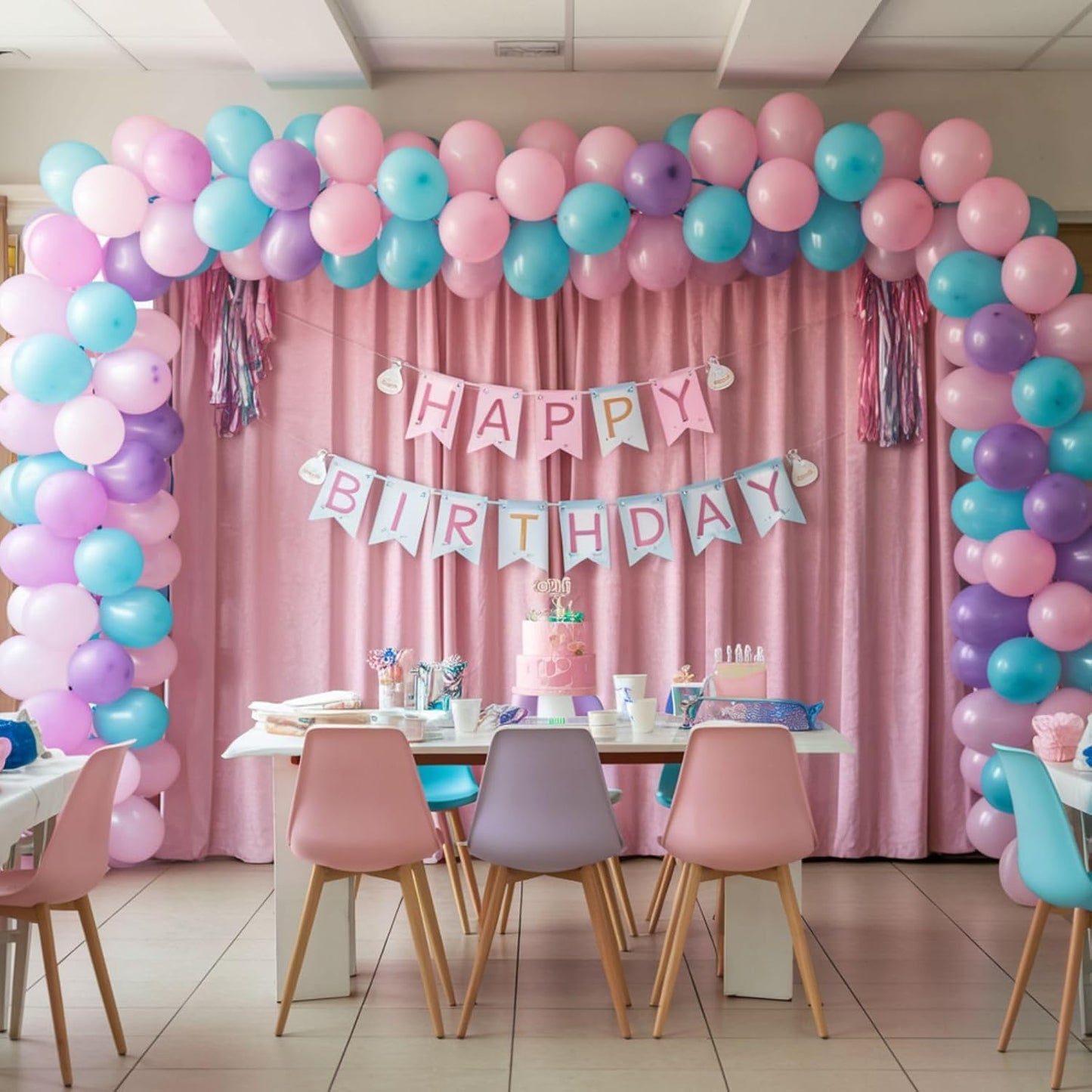 Blue Pink Purple Balloons, 12 Inch Pastel Balloons, Pearl Pink Purple Blue Pastel Latex Balloon for Boys Girls Baby Shower Gender Reveal Mermaid Birthday Wedding Princess Party Decorations