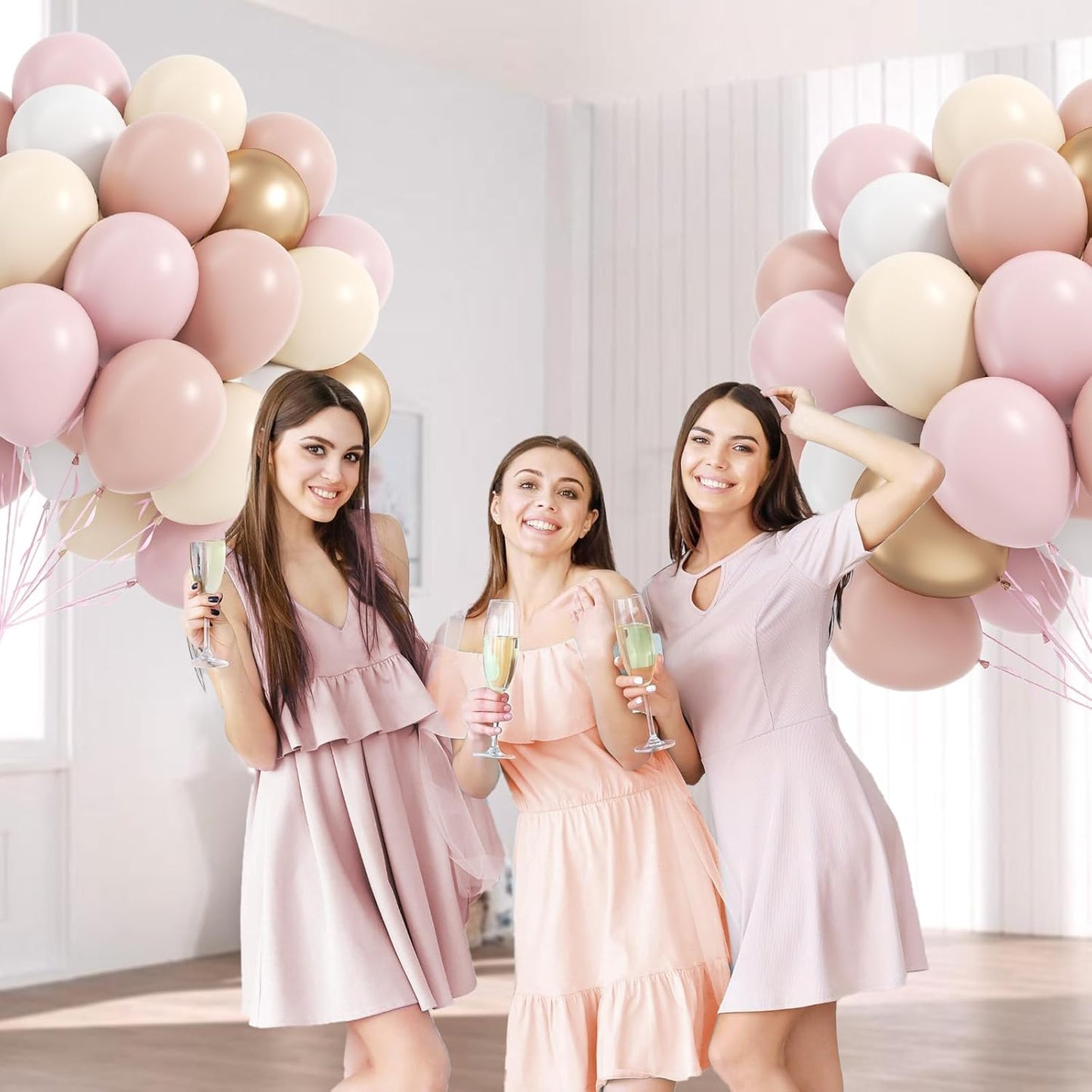 60pcs Dusty Pink Balloons 12inch with Pastel Pink Sand White Metallic Gold Balloons for Bridal Baby Shower Birthday Party Decorations