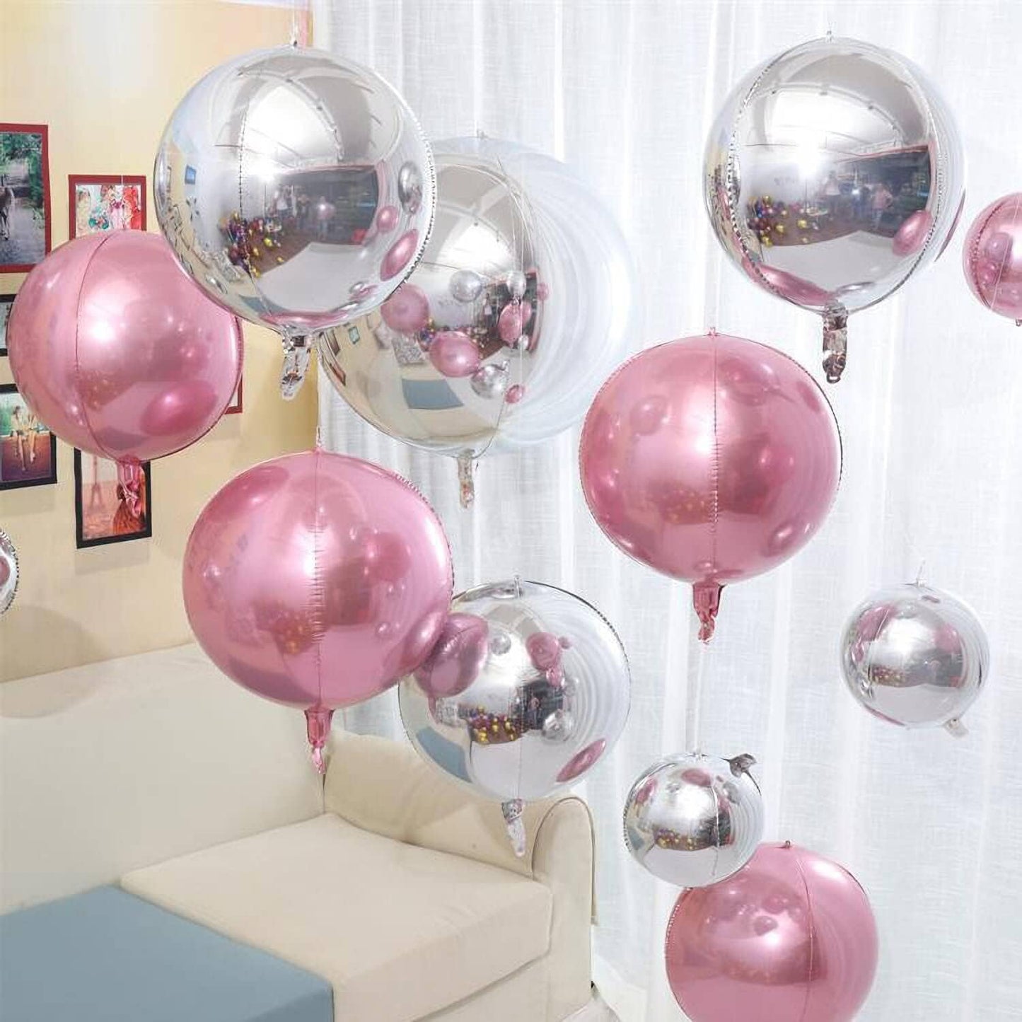 6 Pack Pearl Pink 22 Inch 4D Foil Balloons Big 360 Degree Round Sephere Mylar Balloons Mirror Finish Metallic Balloons for Wedding,Birthday,Bachelorette,Baby Shower Decorations Party Supplies