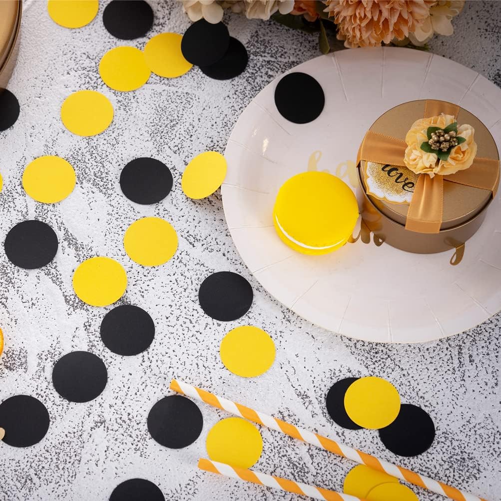 Black and Yellow Confetti Table Decoration for Birthday Graduation Baby Shower Mom to Bee Party Theme Party,1.2 inch in Diameter,200 Counts
