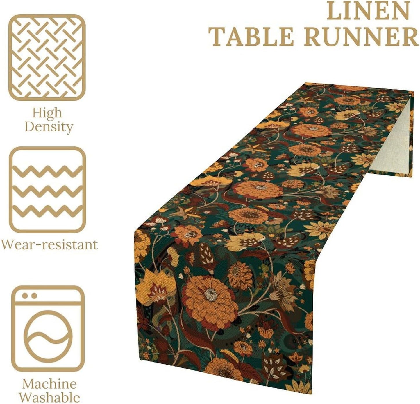 Orange Boho Floral Table Runner, Vintage Bohemian Home Kitchen Table Decoration for Birthday Party Picnic Decoration 13x108 Inch 1PCS