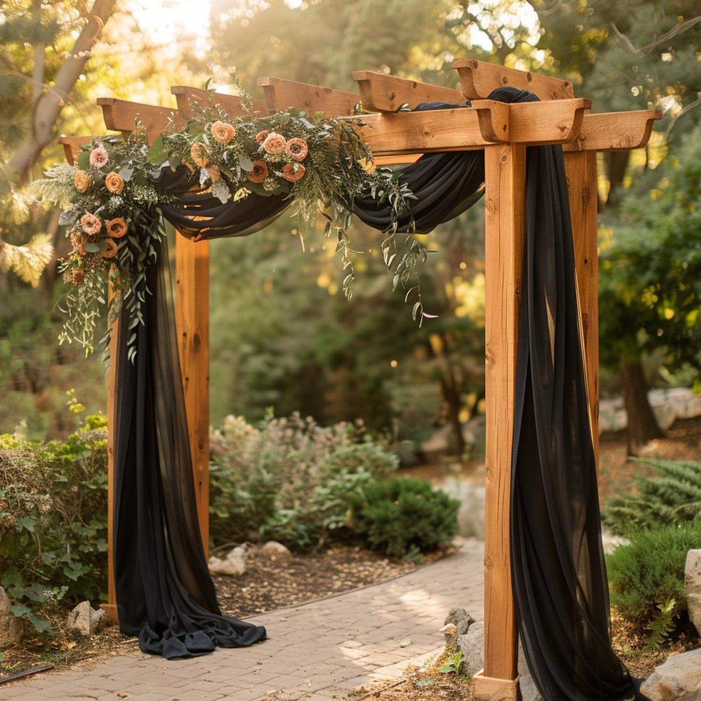 Wokceer Wedding Arch Draping 2 Panels 28.7" x 20FT Black Sheer Fabric Backdrop for Ceremony, Birthday Party, Bridal Shower Decoration