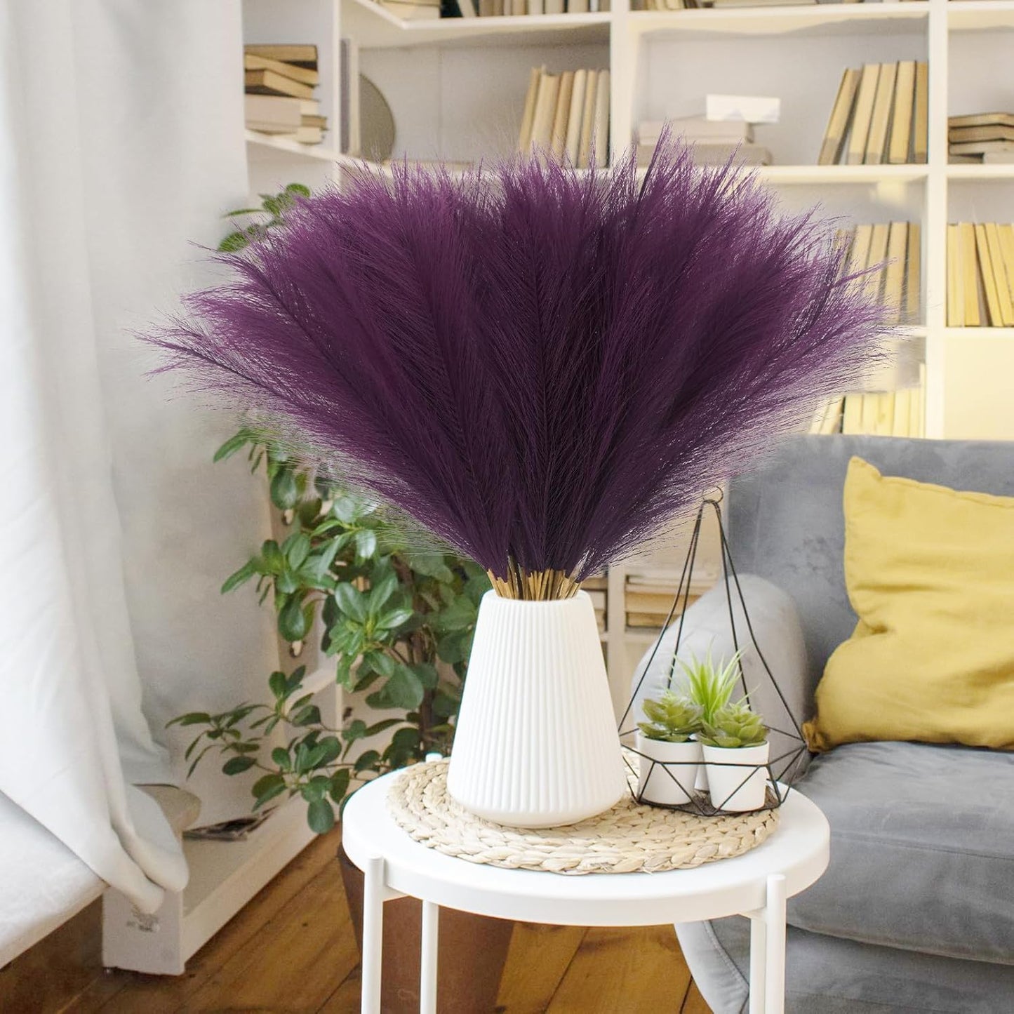 50pcs Pink Faux Pampas Grass Decor, 21.6" Short Artificial Pompous Grass Floral Fake Pompas Grass Branches Vase Filler Flower Arrangement for Home Wedding Boho Decor