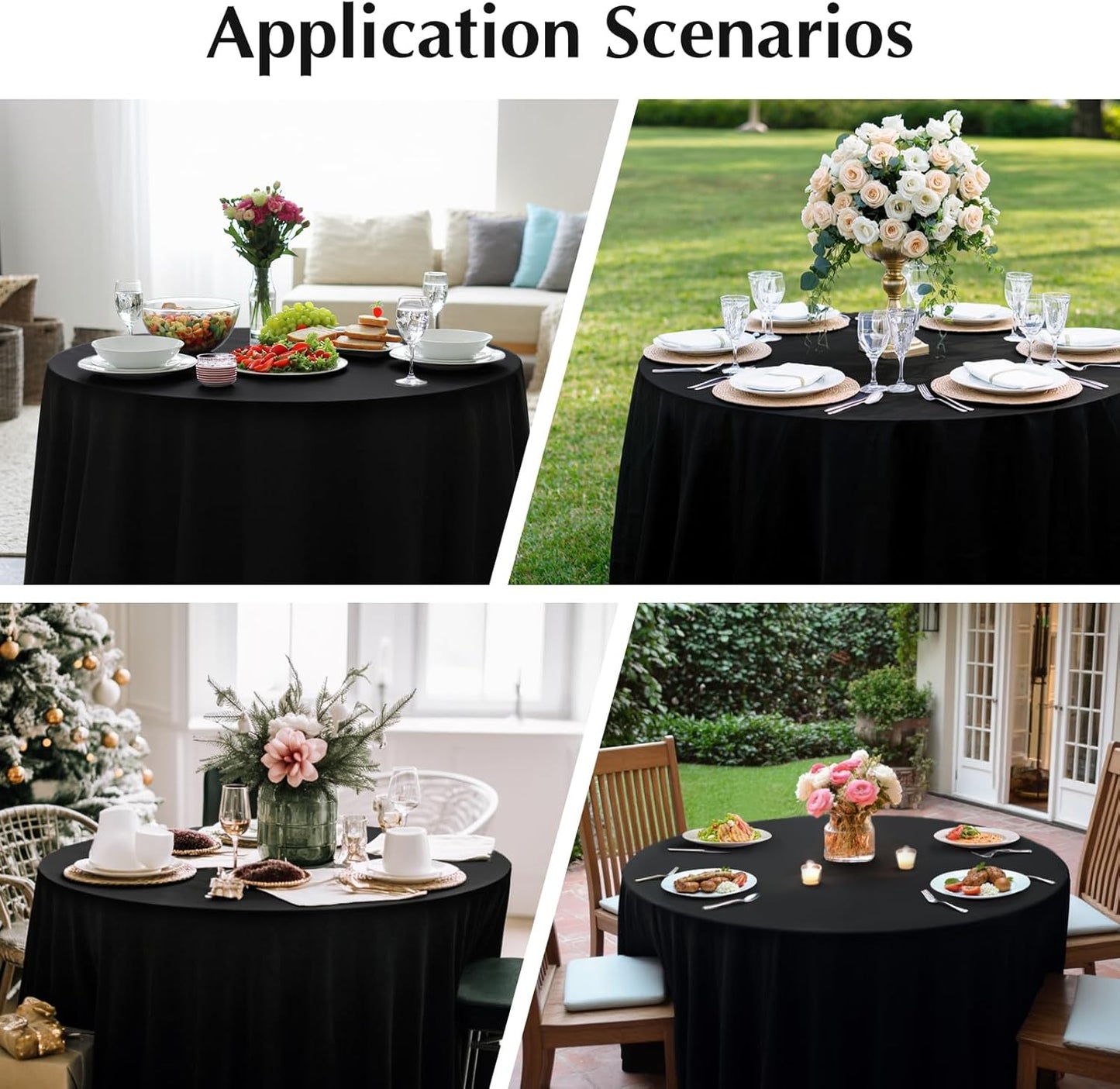 2 Pack Round Table Cloth 48 Inch Black Tablecloth Washable Polyester Solid Dining Table Cover for Birthday Party Dinner Holiday Outdoor Indoor