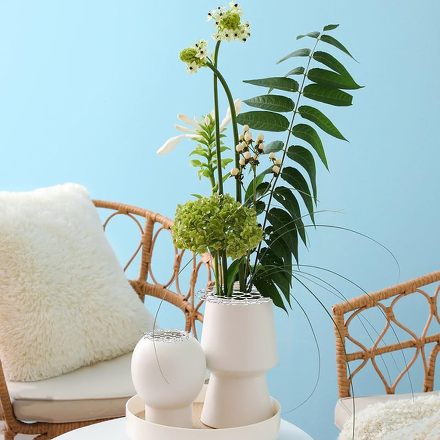 KOYILTD 3 Pcs Modern Flower Frog Metal Flower Arrangement Holder Floral Grid Used for Vase Flower Arrangement Art Convenient Stem Holder for Flowers Flower Frog Organizer Metal Lid for Vase (Silver)