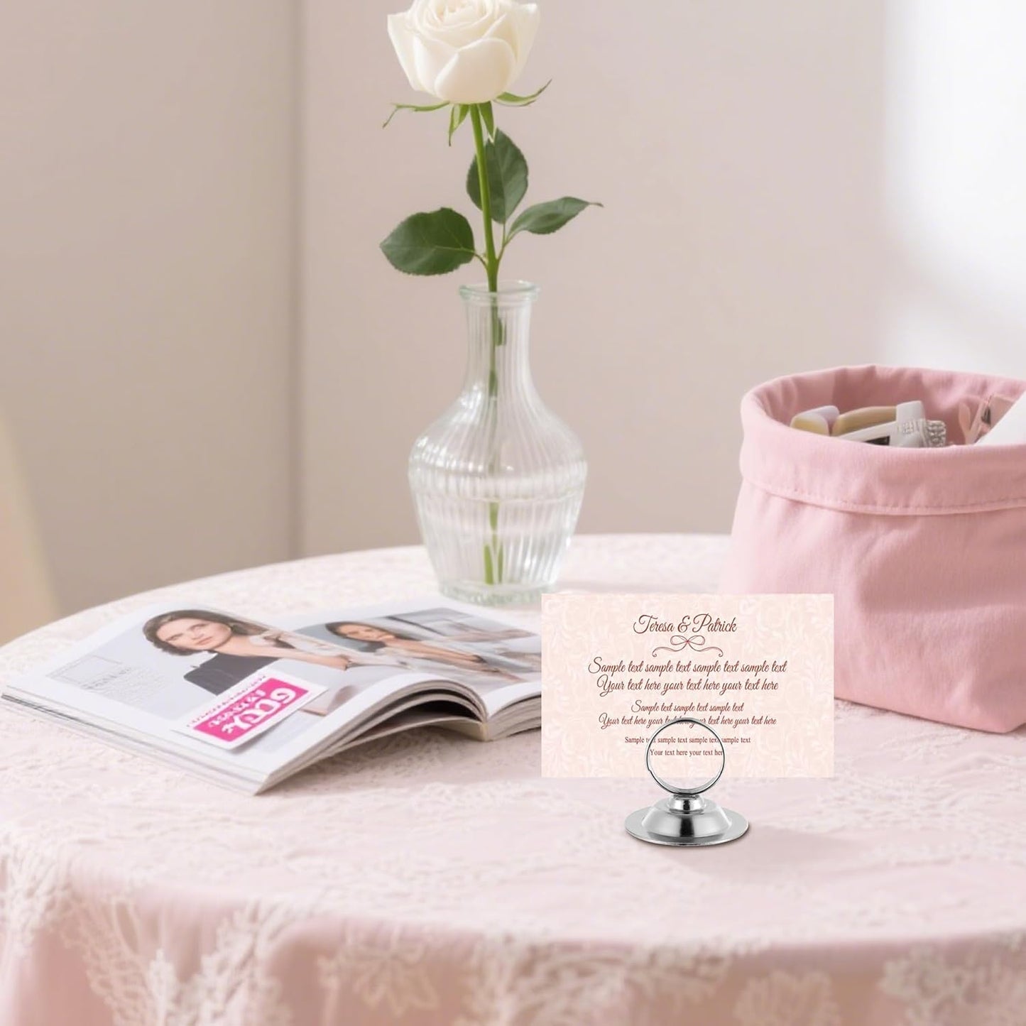 Urban Deco 16 PK Table Card Holder Place Card Holders Steel Card Holders for Photos, Food Signs, Memo Notes, Weddings, Restaurants, Birthday (Silver)