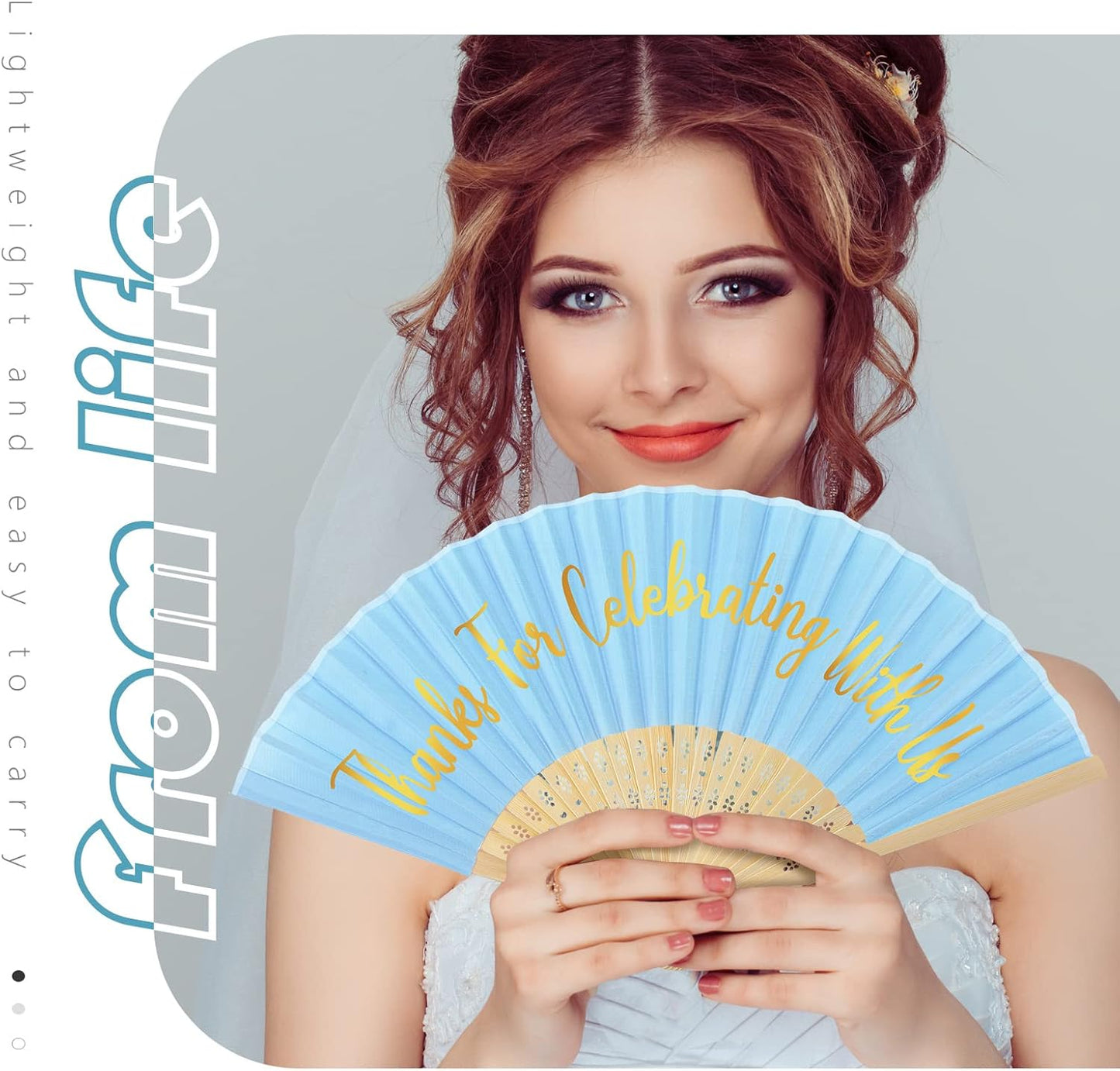 Jetec 50 Pcs Wedding Fans for Guests Bulk Silk Hand Fans Handheld Folded Thank You for Celebrating with Us Wedding Favors for Bridal Bridesmaid Baby Shower Dancing Party Church Gift(Blue)