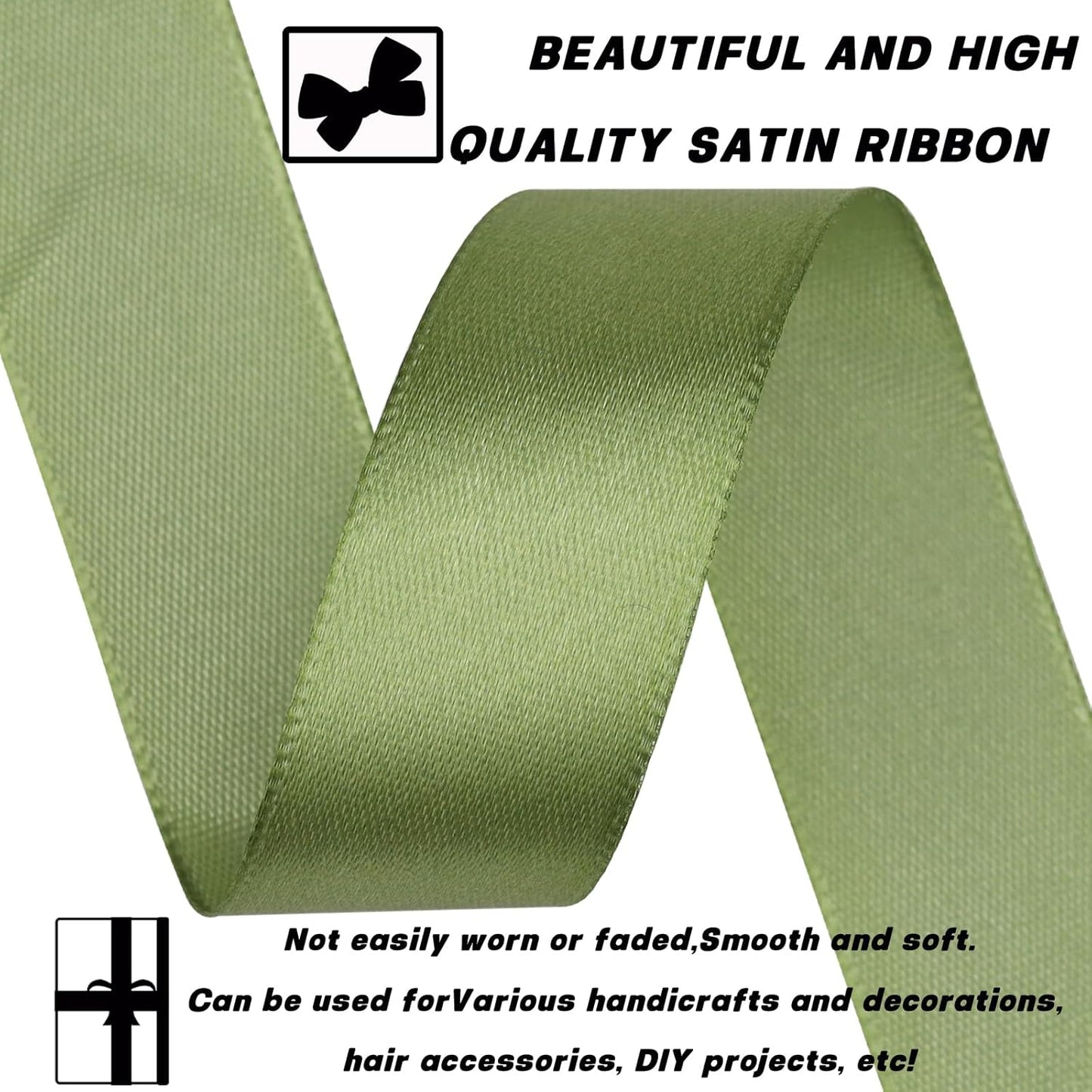Olive Green Satin Craft Ribbon - 7/8 Inch, 60 Yards - Single Face Polyester for Roses, Gift Wrapping, Wedding & Party Decoration