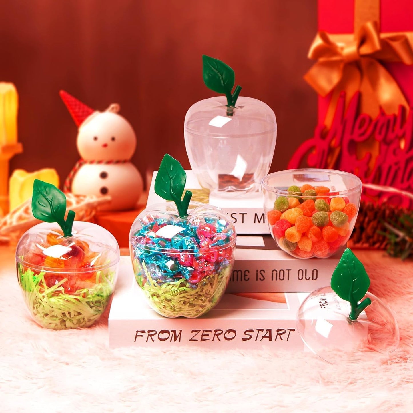 Tevrel Large Clear Apple Container (Pack of 2) – Apple Shaped Plastic Candy Jars for Gifts, Teacher Appreciation, Party Favors, Wedding Decorations, Classroom & Holiday Supplies