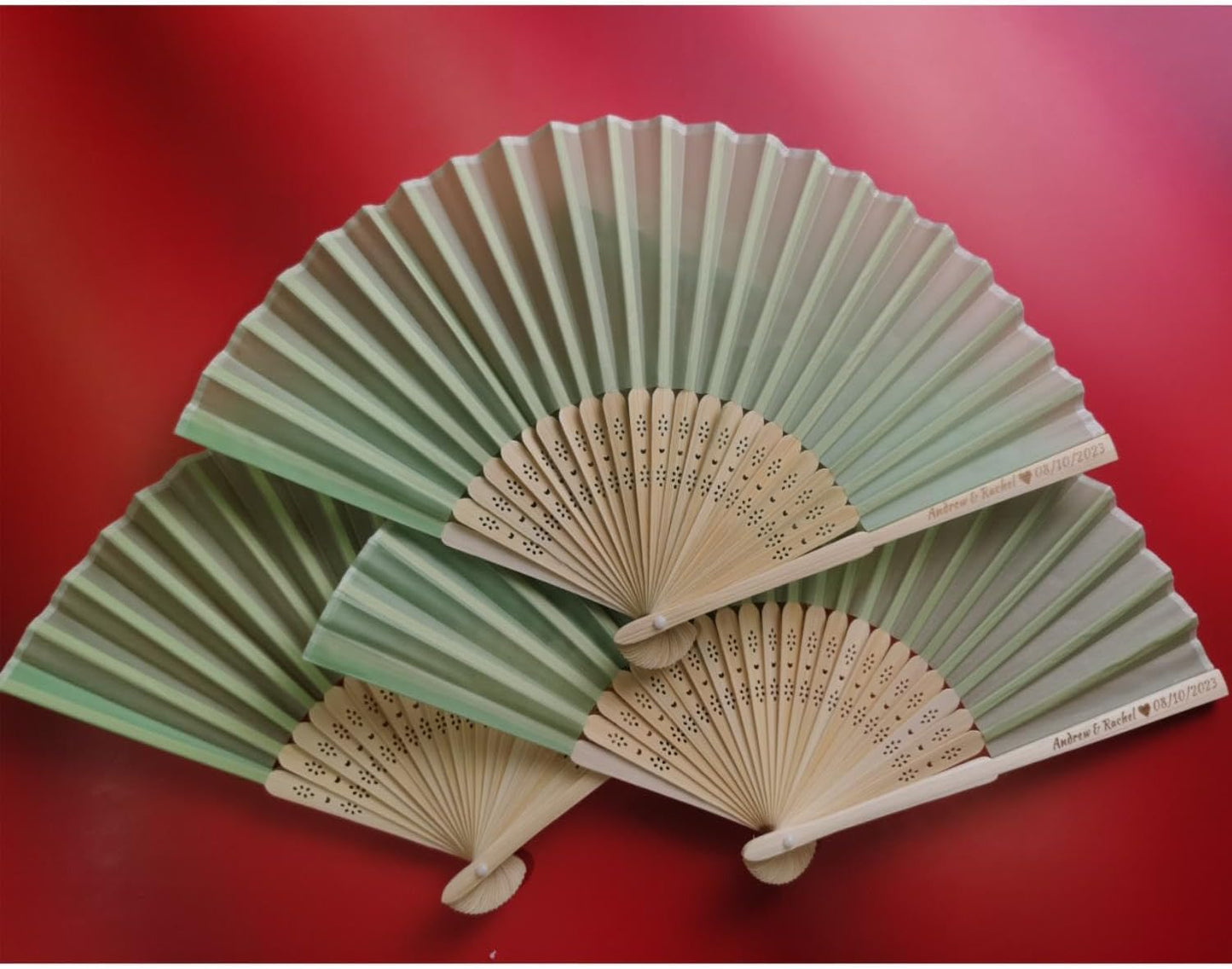 Personalized Wedding Fans Handheld Folding Fans(50Pcs) - Custom Engraved Green Silk Fans for Bridal Shower Favor/Baby Shower Favor, Birthdays Party Gifts/Gifts for Party Guests