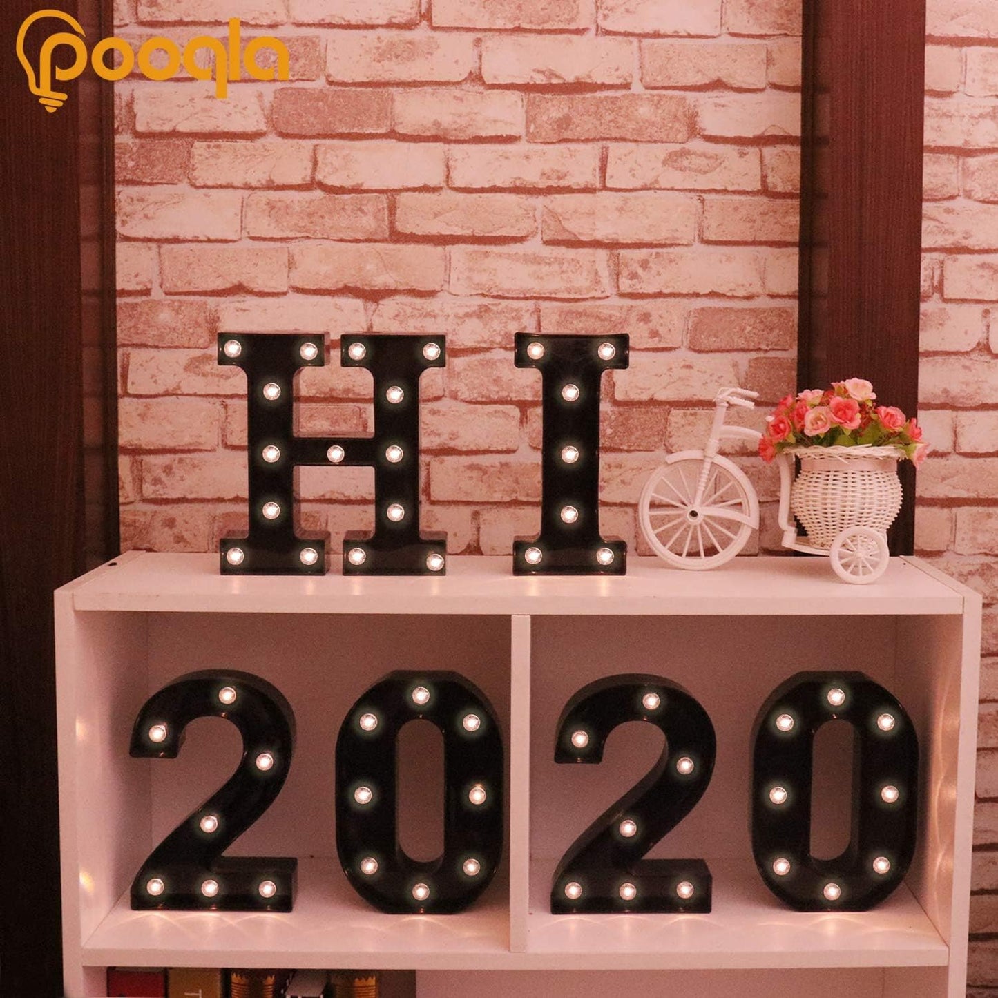 Pooqla Light Up LED Letter Marquee Sign - Alphabet Marquee Letters with Lights for Wedding Birthday Party Christmas Night Light Lamp Home Bar Decoration A, Black