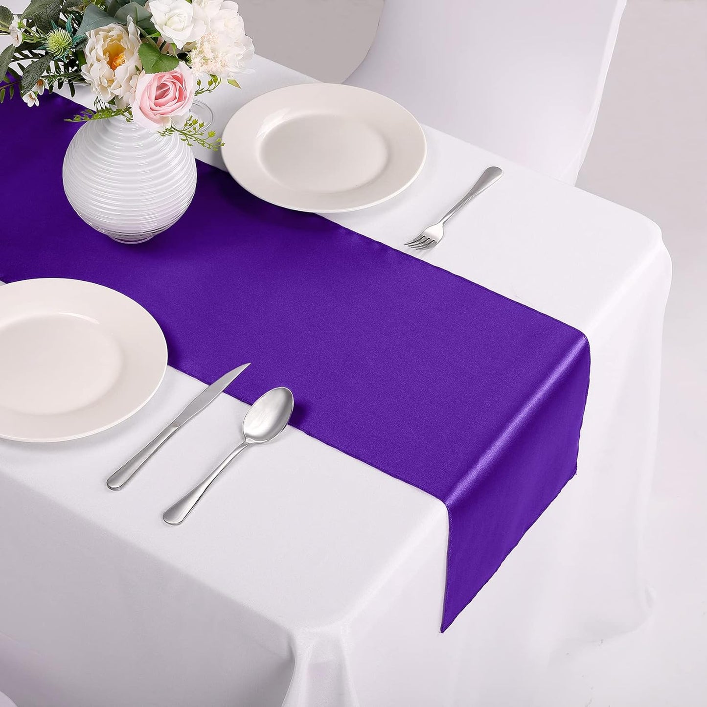 15-Pack Satin Table Runner Purple 12 x 108 inches Long, Table Runners for Wedding, Birthday Parties, Banquets Decorations(15 Pack, 12x108 Inch, Purple)