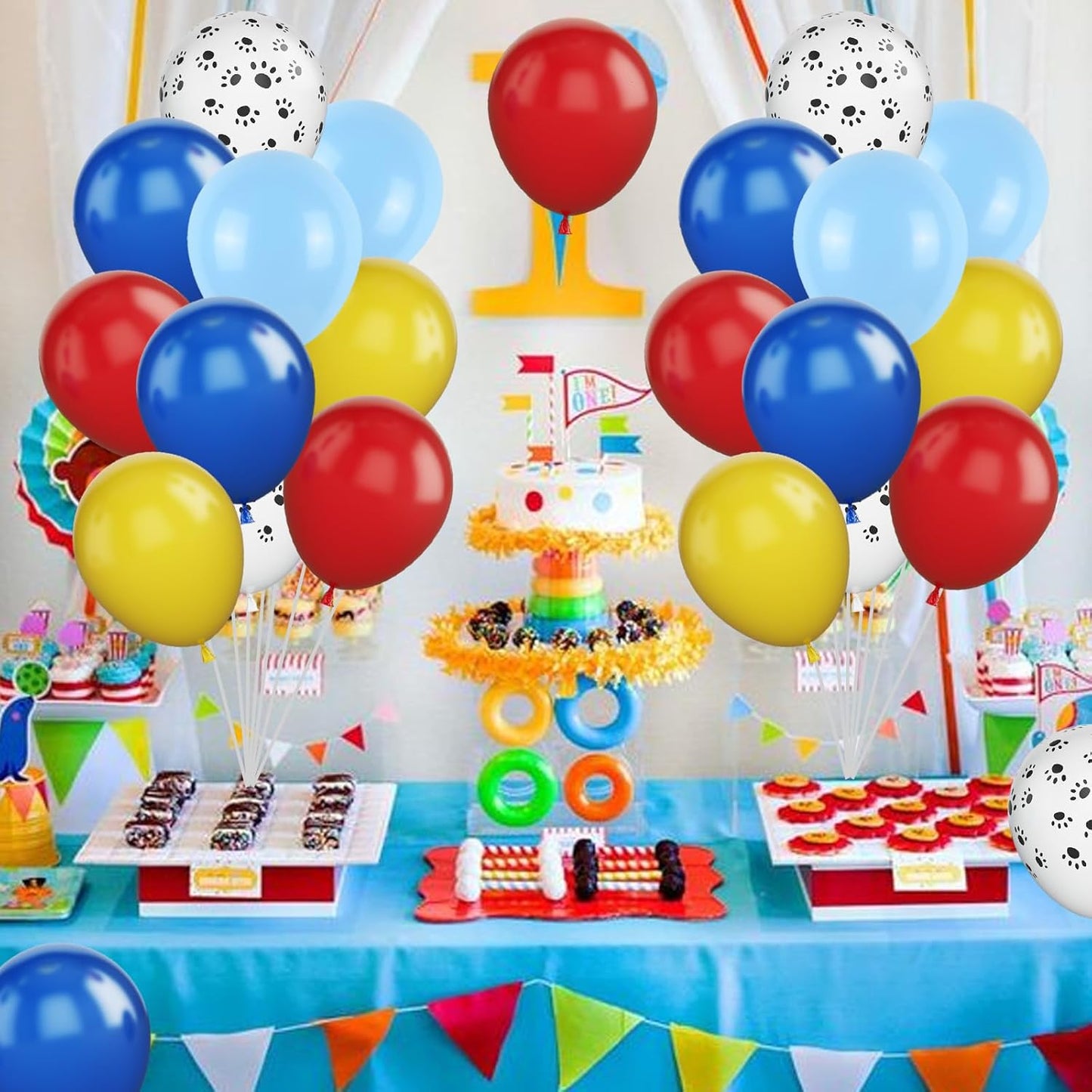 Dog Paw Balloons, 12 Inch Dog Paw Print Latex Balloons Red Yellow Blue Royal Blue Paw Balloon for Puppy Paw Themed Boy Birthday Party Decorations Supplies