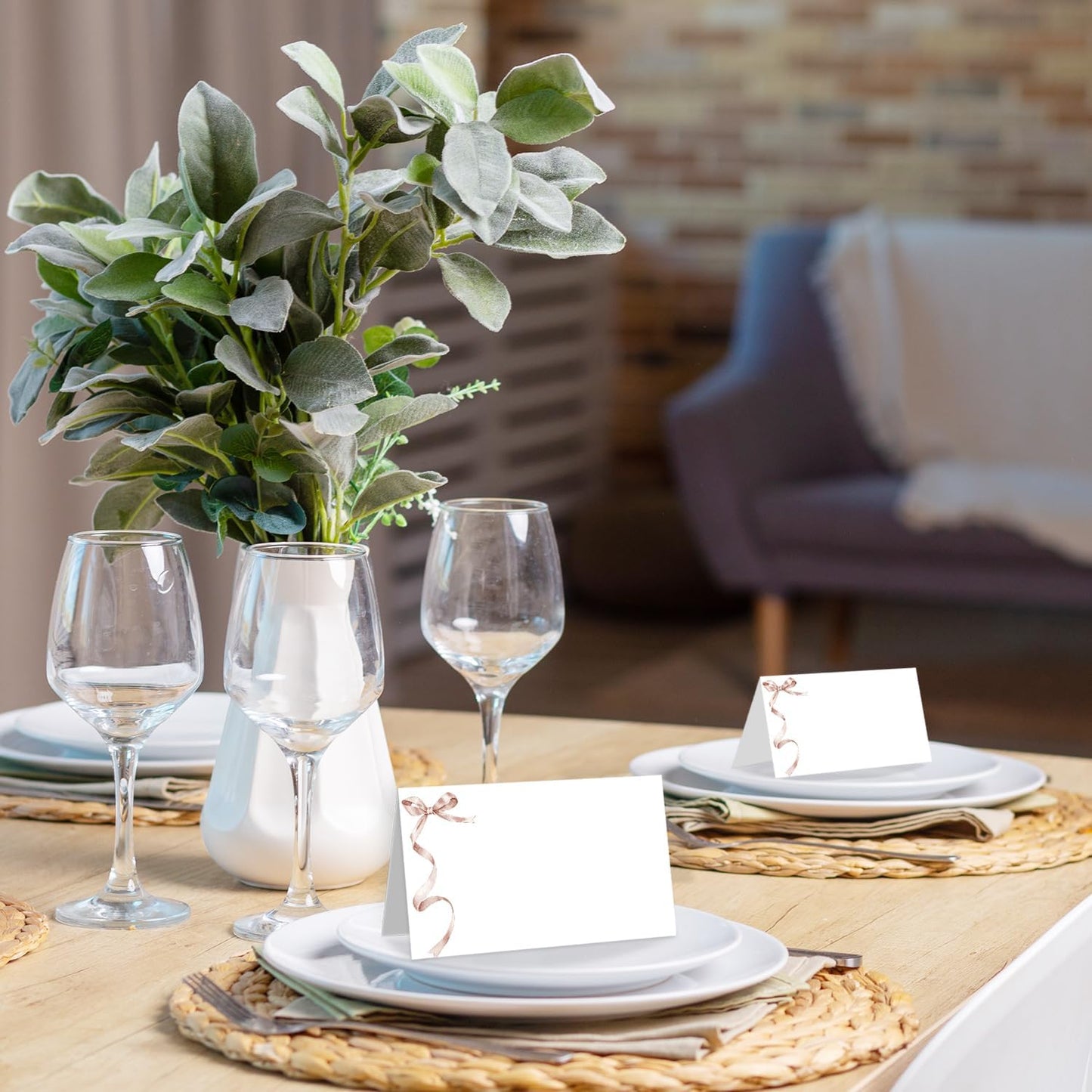 25 Pack Pink Bow Place Cards, Editable Name Cards for Table Setting, Tent Cards Food Label for Dinner Party, Bridal Shower, Wedding, Baby Shower and Events -T28