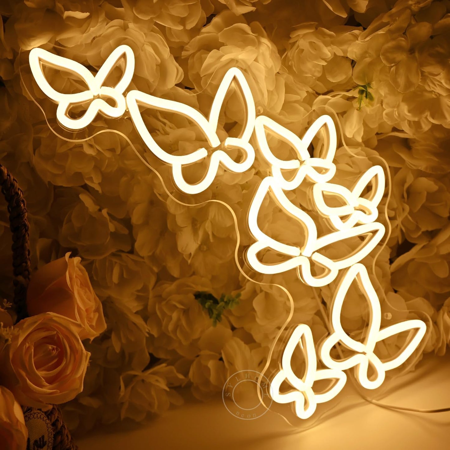 SYLHOME Butterfly Led Neon Light Sign Girls Kids Bedroom Girls Room Beauty Studio Living Room Wedding Birthday Party Light Up Sign 16.5" X 8.9" USB Warm White