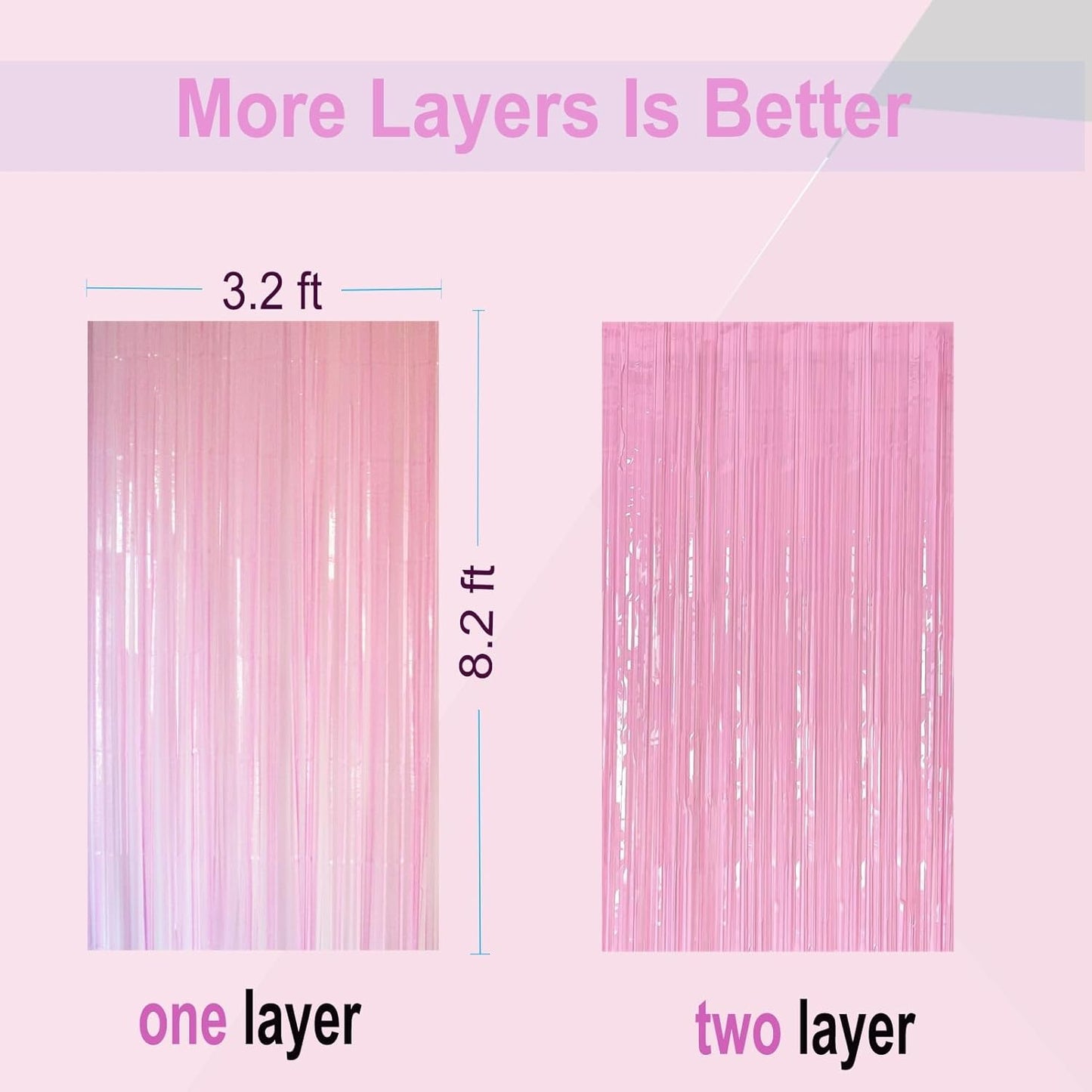 Pastel Pink Birthday Decorations - 4 Pack of 3.2x8.2ft Pink Foil Fringe Curtains Streamers Backdrop for Birthday Valentines Party Decoration