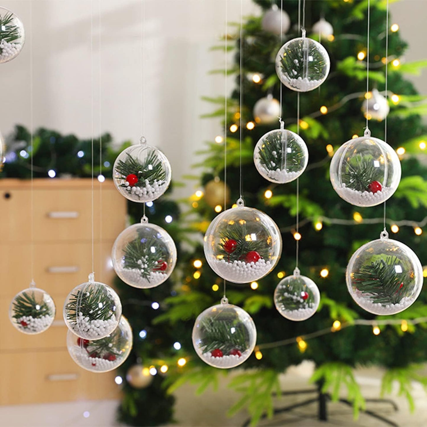 Jishi 10pk Clear Plastic Christmas Ornaments for Crafts Fillable DIY Christmas Ornaments Balls 60mm Acrylic Ornaments for Christmas Tree Decorations, Hanging Christmas Decorations Home Decor Supplies