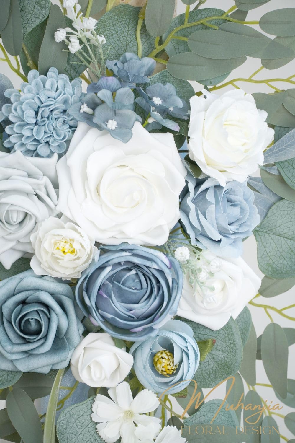 Artificial Arch Flowers Kit(Pack of 4),2Pcs Artificial Flower Arch Decor, 2Pcs Drapes, Ceremony and Reception Background Rose Decoration, Grayish Blue Floral Outdoor Party Decor