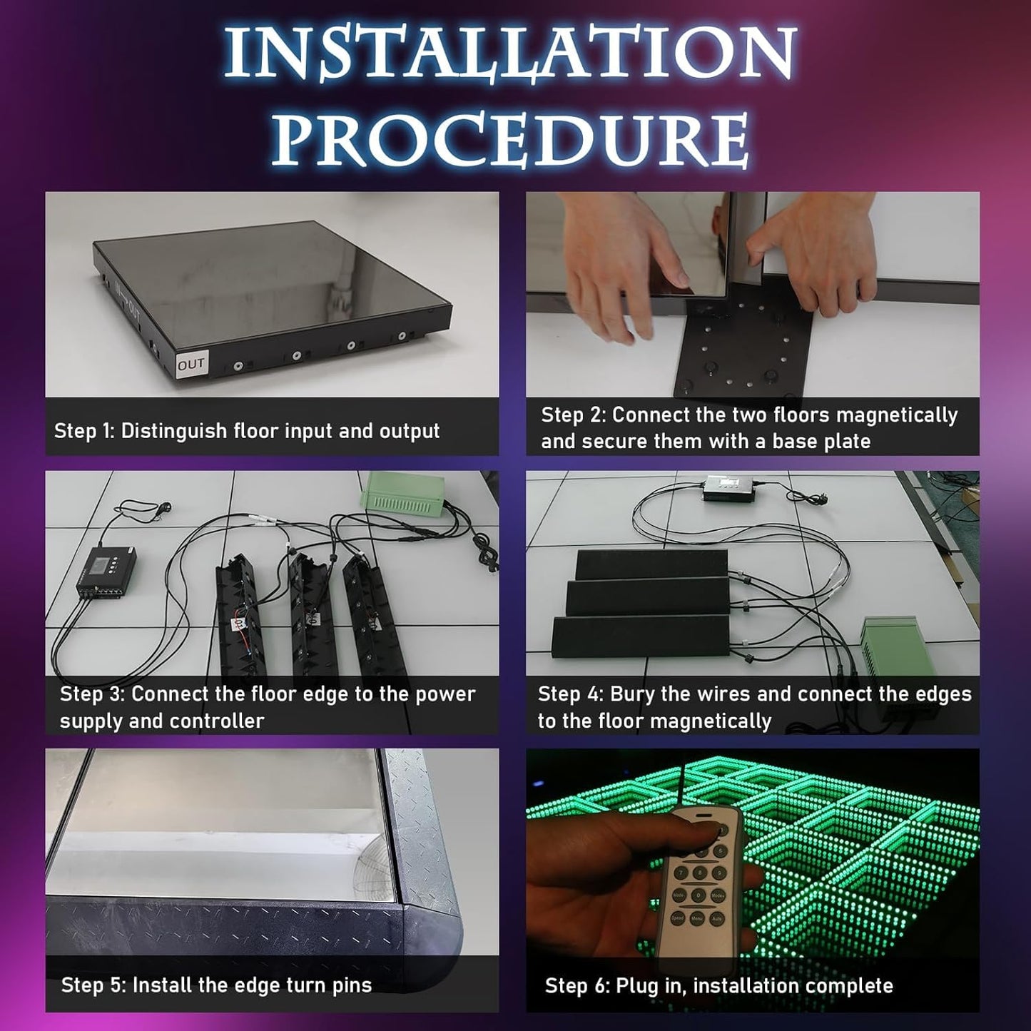 Dance Floor Stage Lights-Tempered Glass with Flight Case - RGB Color Changing Lights for Wedding, Party, Club - Non-Slip (RGB-Magnetic, 20 * 20FT)