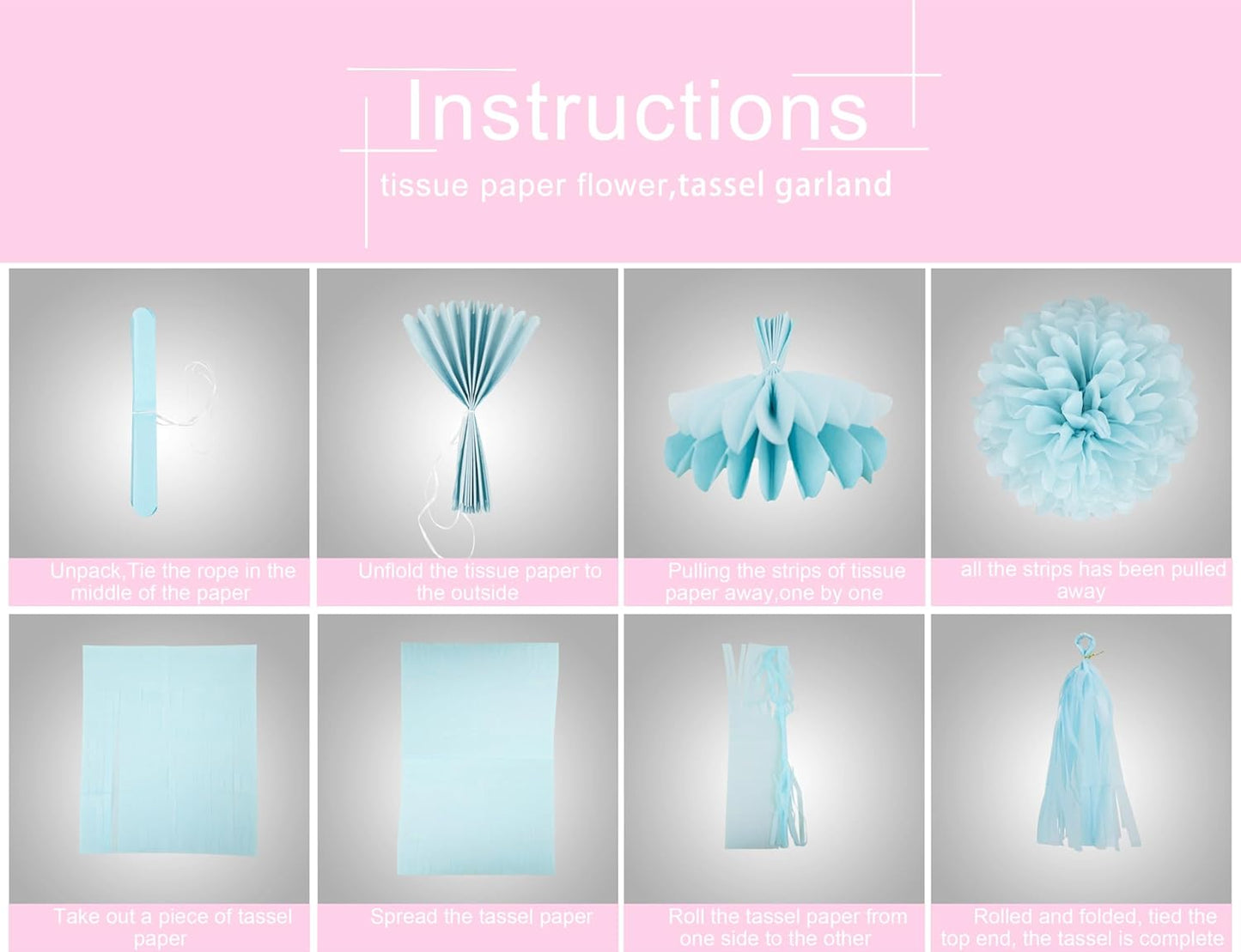 Gender Reveal Decorations Blue Pink - 23pcs Tissue Paper Flowers Pom Poms Banner Tassel Garland Streamers Baby Gender Reveal Theme Decor White Birthday Hanging Decor Ideas Supplies