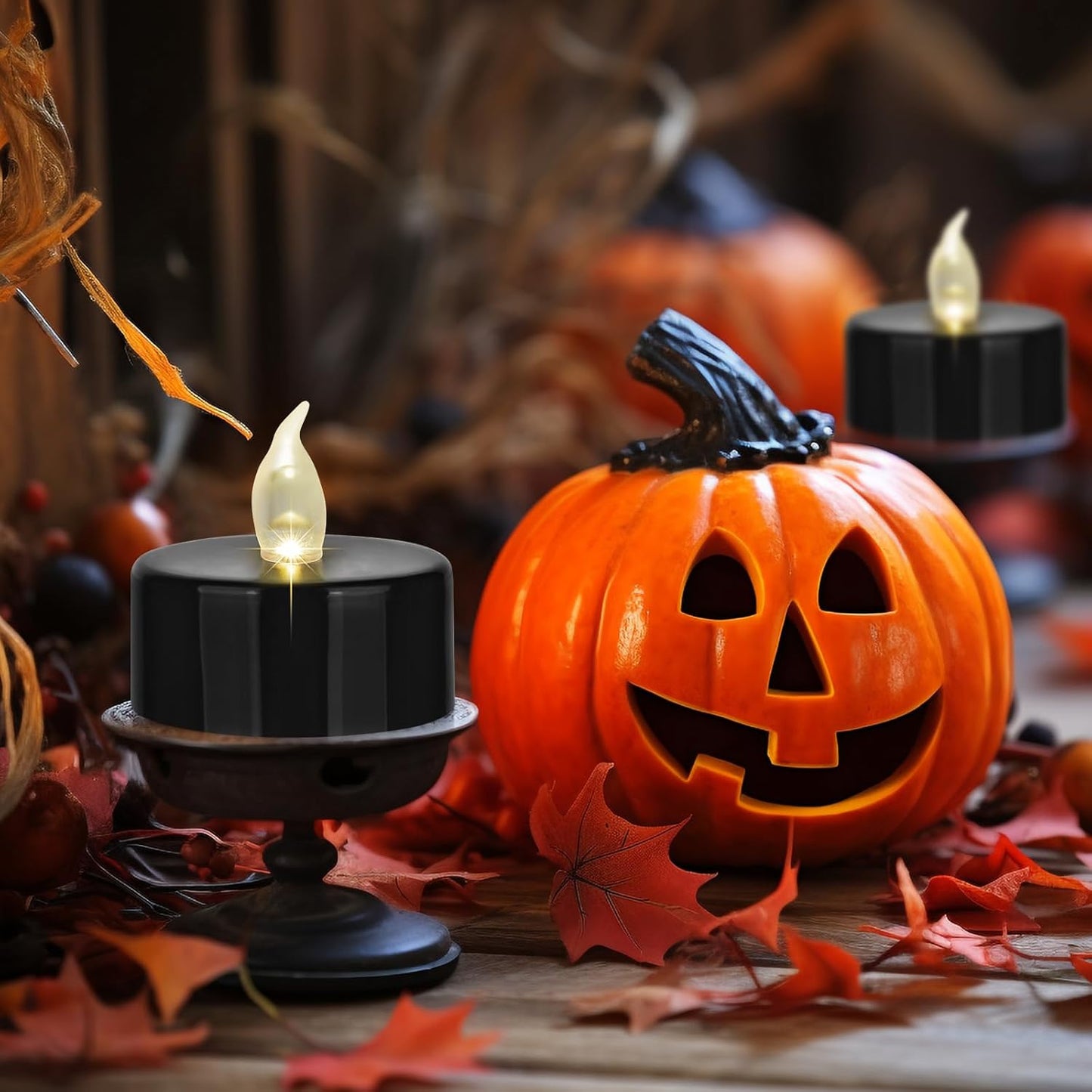 Battery Operated LED Tea Lights: 24PACK Flameless Votive Candles Lamp Realistic and Bright Flickering Holiday Gift Long Lasting 200Hours for Seasonal & Festival Celebration Black