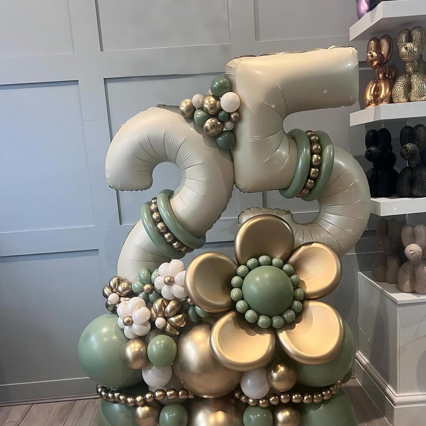 Beige Balloon Number 5, 40 Inch Large Self Inflating Foil Mylar Number Balloons 0-9 for Boys Women, Cream White Digital 5 Helium Balloon for Girls Men 5th Birthday Decorations Anniversary 2025 Party