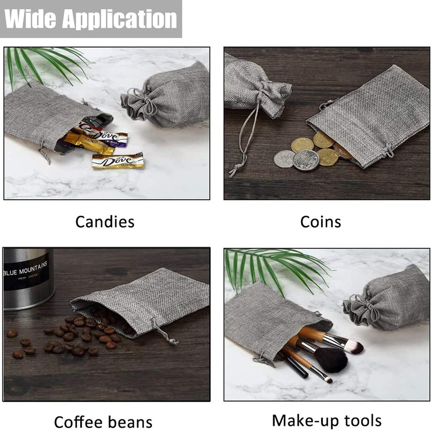 20pcs Burlap Bags with Drawstring, 2.7x3.5 Inch Jute Jewelry Gift Bags Bulk for Christmas Wedding Party Favors Treat Pouches (Gray)