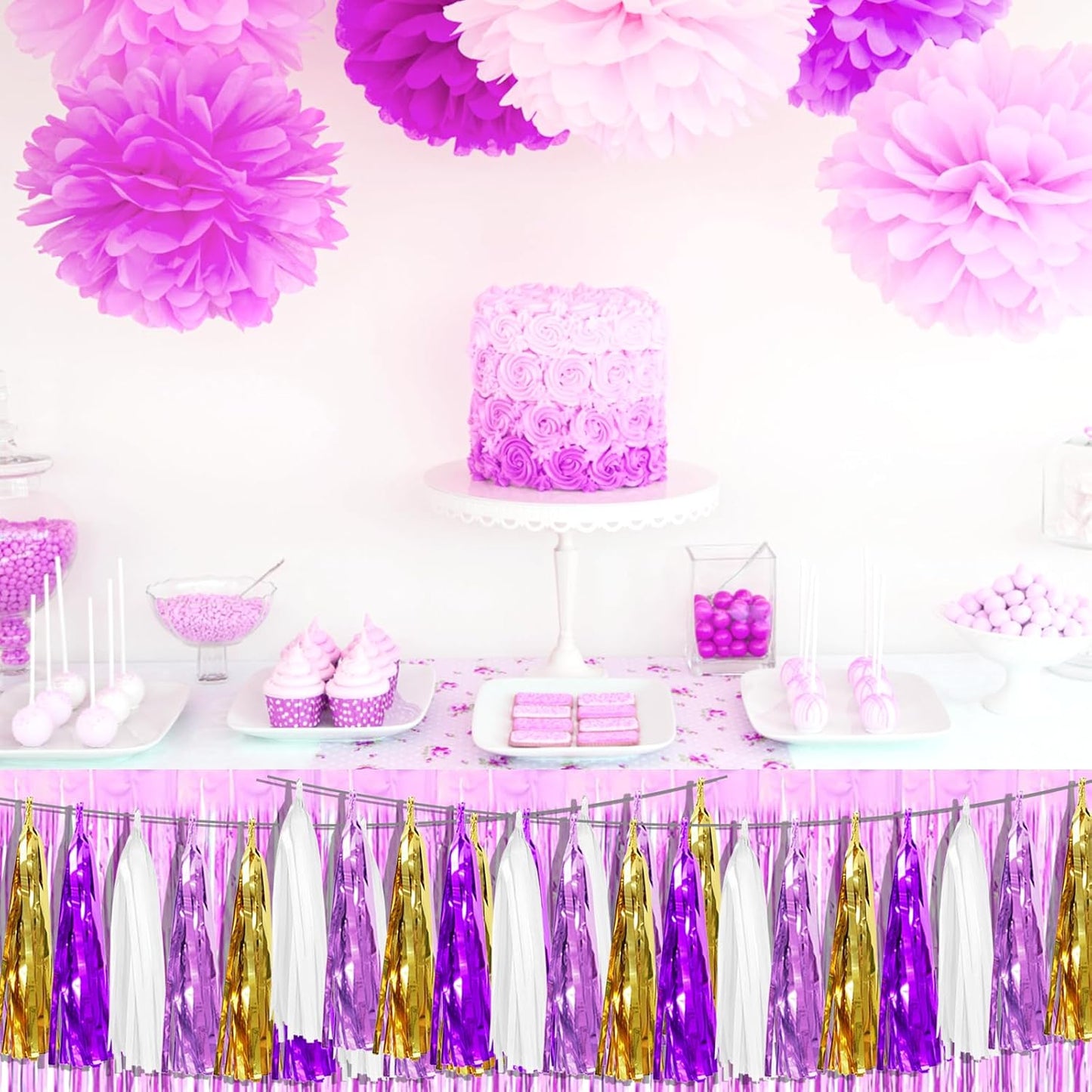 3P Purple-Gold Party Decoration Tassel Garland, Tassels Banner Streamers for Parade Floats, Bachelorette, Wedding, Birthday, Halloween, Christmas, Bridal/Baby Shower Party Decorations