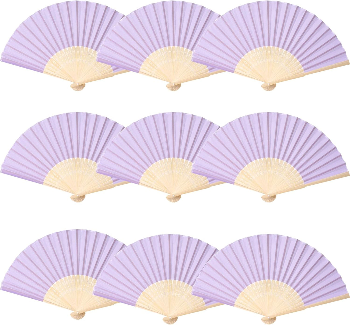 24pcs Imitated Silk Hand Fan Imitated Silk Fabric Bamboo Handheld Folded Fan Bridal Dancing Props Church Wedding Party Favors with Organza Bags (Light Purple)