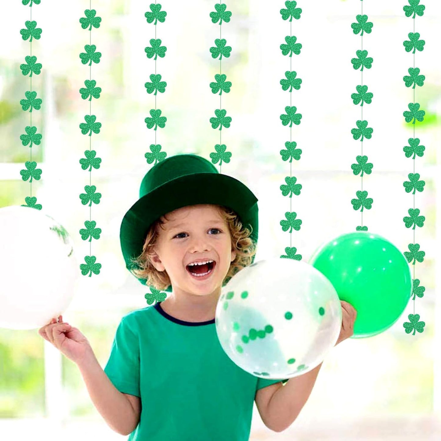 St-Saint Patricks-Day Decorations Shamrock Green-Garland - 35ft St. Patrick's Day Decorations Hanging Decoration Streamers Banner, Baby Birthday Irish Party Decor Accessories Panduola