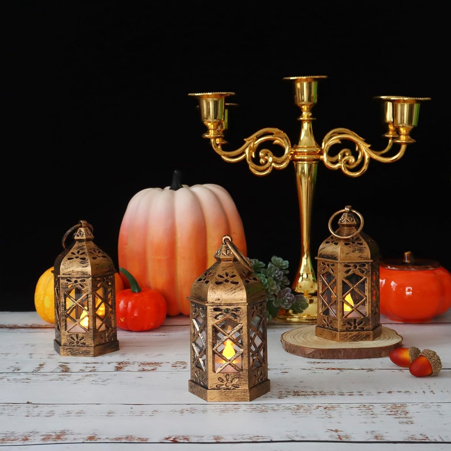 LLQ 12Pcs Mini Lantern for Centerpieces, Small Candle Lanterns Decorative Indoor, Vintage Hanging Moroccan Lantern for Halloween Decorations, Christmas Centerpieces for Tables, Wedding Table Decor