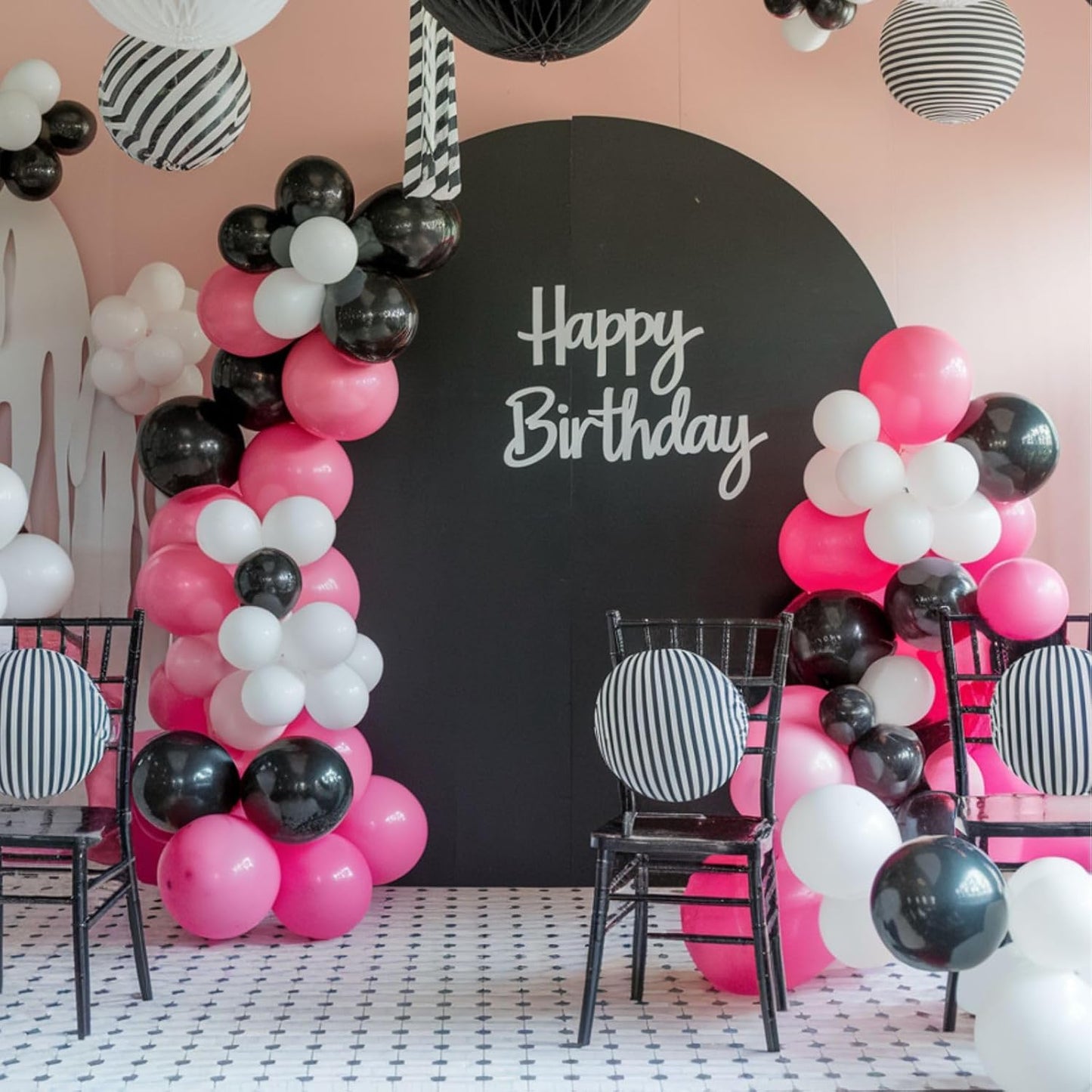 Pink and Black Balloons, 12 Inch Pink Black Balloons, Hot Pink White Pastel Confetti Latex Balloon for Girls Birthday Baby Shower Wedding Bridal Shower Party Decorations