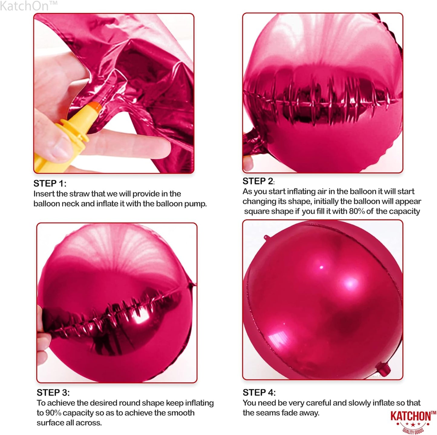 KatchOn Large Round Foil Balloons Set - 22 Inch, Pack of 6 | Metallic Hot Pink Balloons for Pink Theme Birthday & Wedding Decorations