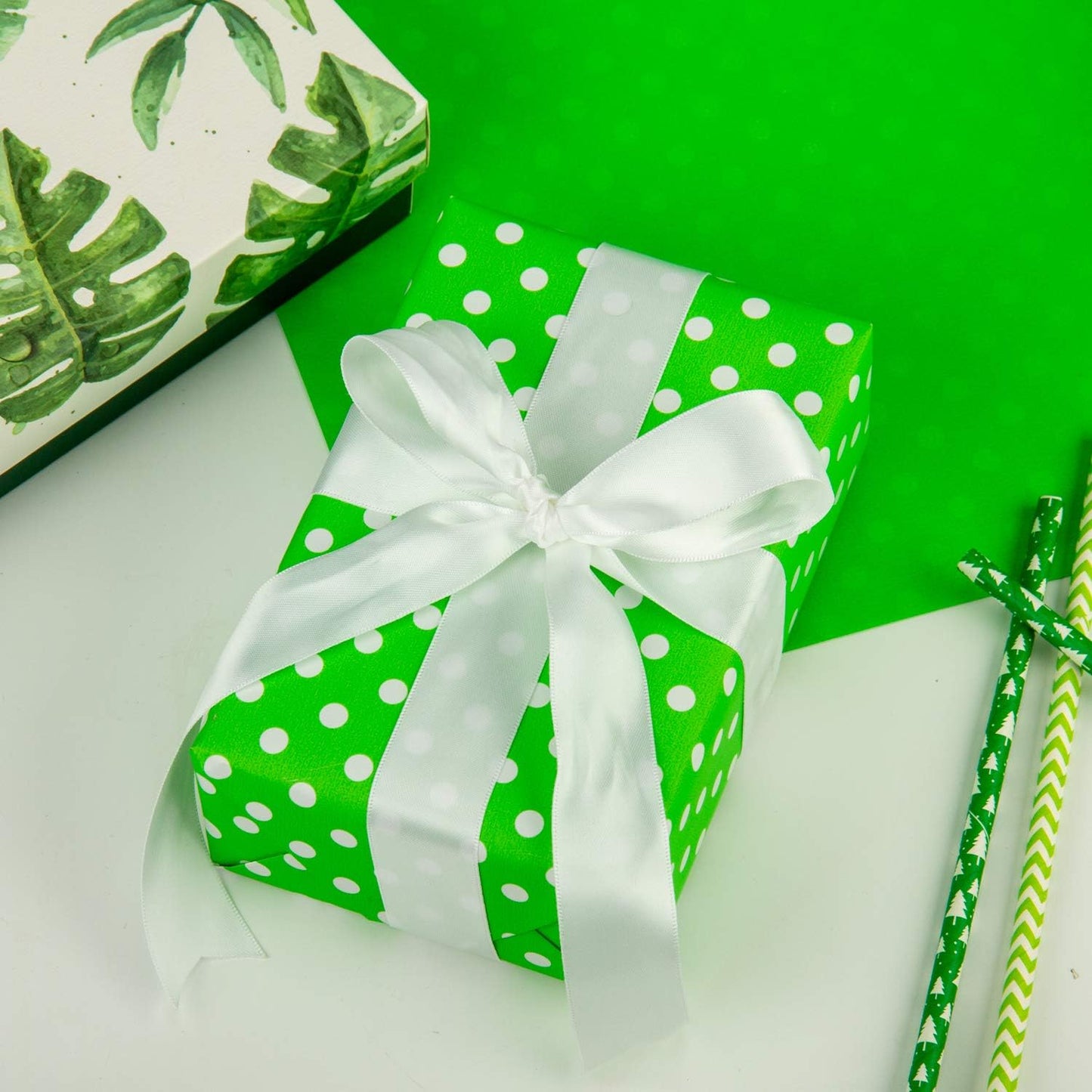 WRAPAHOLIC Reversible Wrapping Paper - Mini Roll - 17 Inch X 33 Feet - Green and Polka Dot Design for Birthday, Holiday, Wedding, Baby Shower