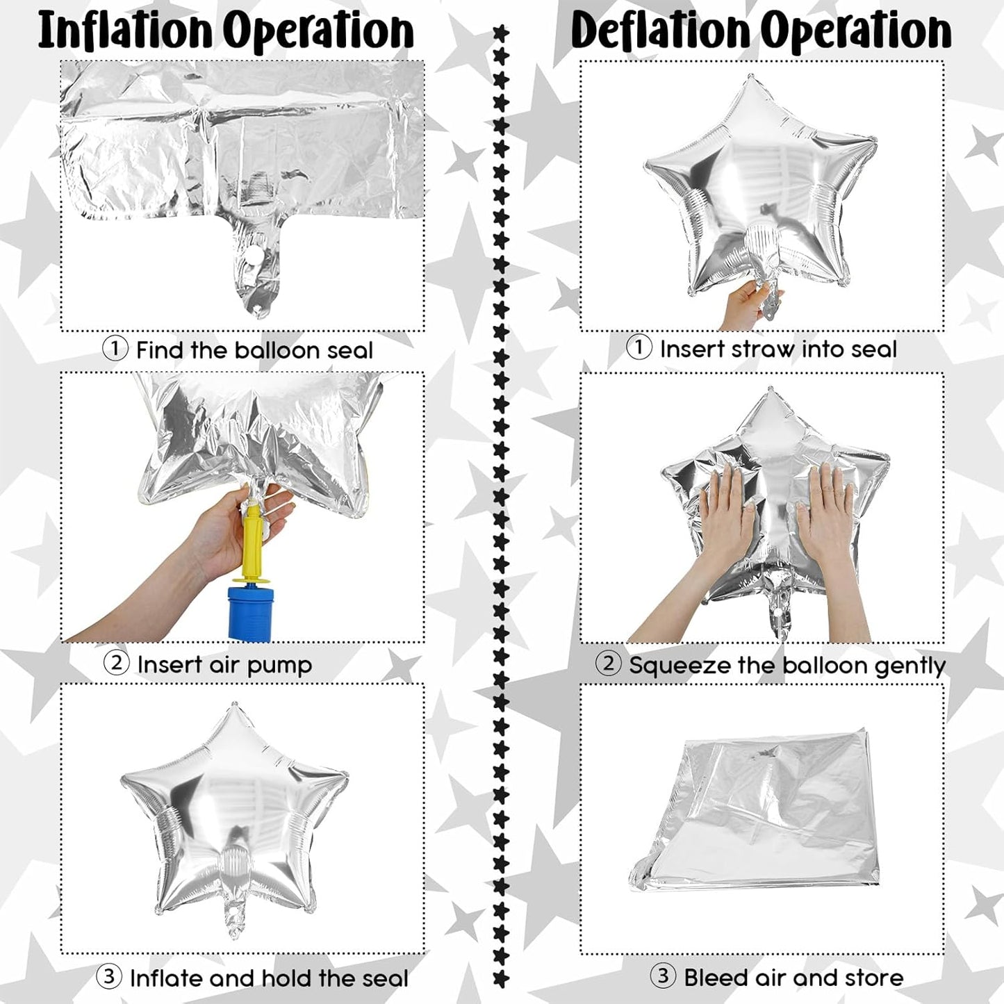 Blue Star Foil Balloons, 18 Inch Royal Blue Silver Stars Shape Mylar Helium Balloons 12 Pcs Large Light Blue Silver Pentagram Balloons Party Decoration for Birthday Graduation Baby Shower