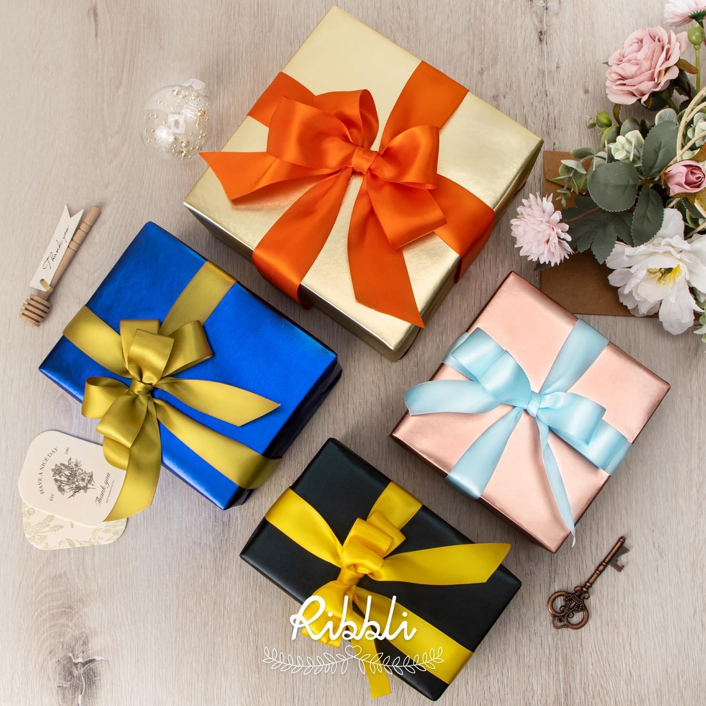 Ribbli Torrid Orange Double Faced Satin Ribbon,1-1/2” x Continuous 25 Yards,Use for Bows Bouquet,Gift Wrapping,Wedding Decoration