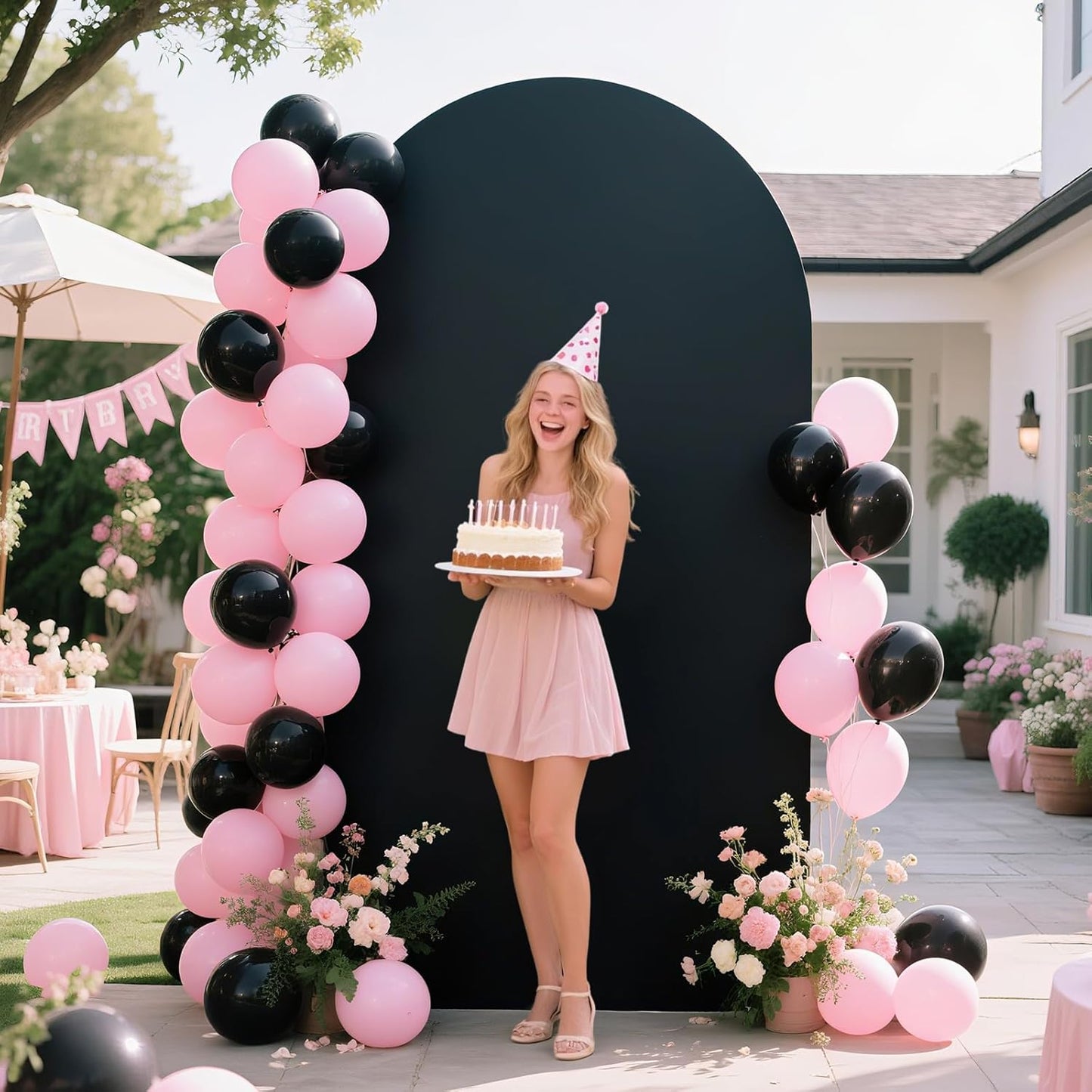 Ledido Wedding Arch Backdrop Cover 6FT 7.2FT Arch Covers 2Set Fitted Stretchy Spandex Round Top Stand Backdrop Cover for Wedding Banquet Ceremony Birthday Party Baby Shower Event Decoration,Black