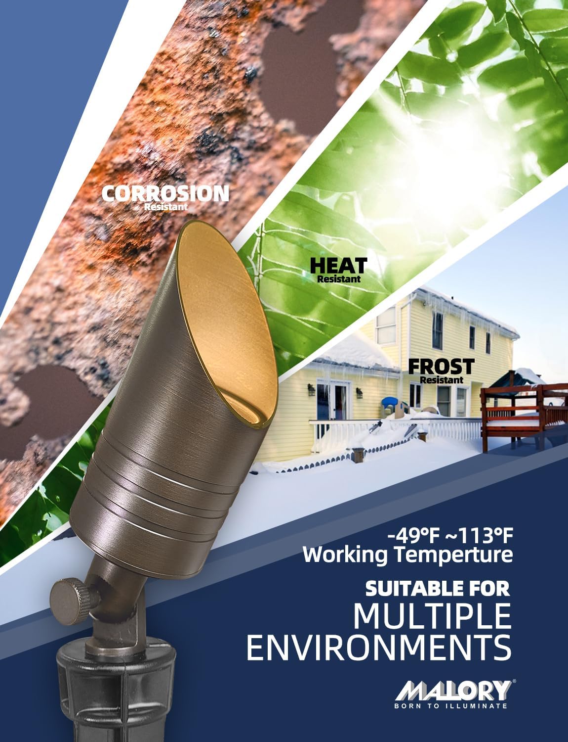 MALORY Brass Spot Lights Outdoor 10-Pack,12V AC/DC Low Voltage LED Landscape Lighting,Waterproof Spot Up Light for Garden,Patio and Yard (S05-Bronze, 10-Pack with Bulb)