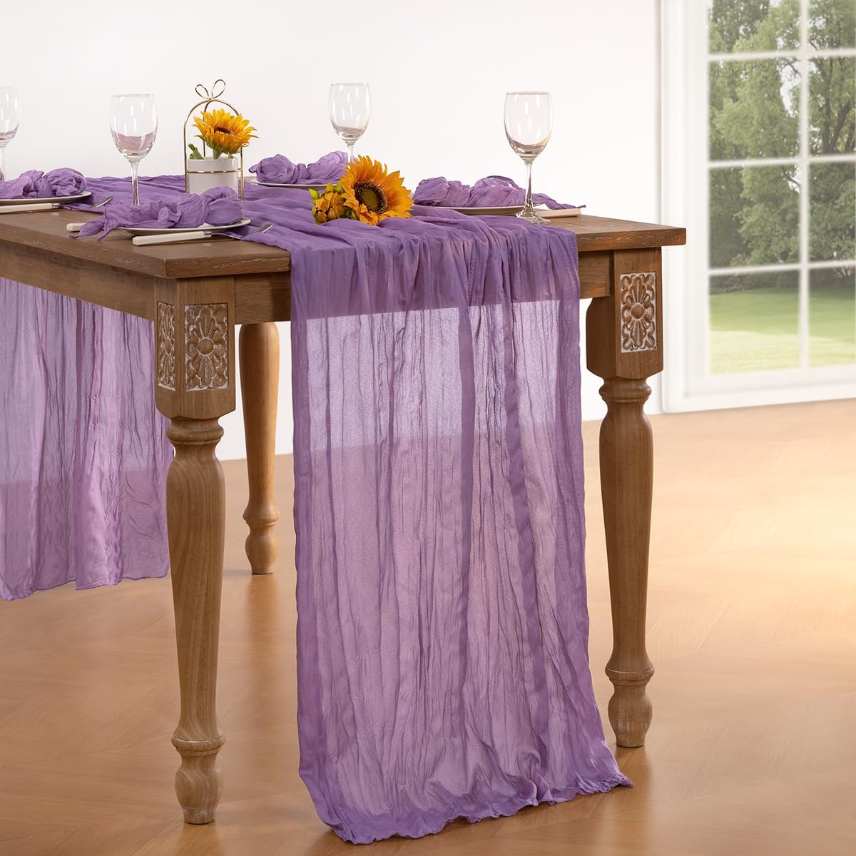 Lavender Purple Cheesecloth Table Runner 6 Pack Fall Table Runners Boho Gauze 120 Inches Cheese Cloth Fall Table Decorations for Thanksgiving Wedding Bridal Baby Shower Birthday Garden Party