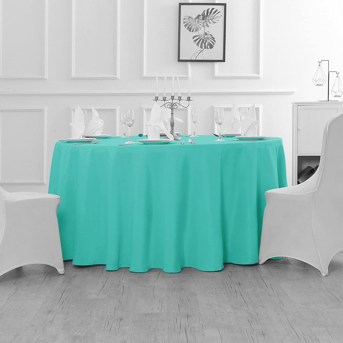 60 inch Round Tablecloth Washable Polyester Table Cloth Decorative Table Cover for Wedding Party Dining Banquet(60 inch,Turquoise)