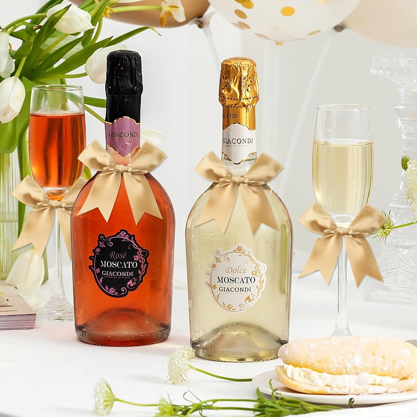 Feluwi Golden Gift Wrap Bows (50 Pcs) - 3.3 Inch Elegant Plastic-Free Bows for Christmas Gifts, Birthday Presents, Wedding Friendly Party Supplies, Baby Shower, Gift Bags Decorative Accessories